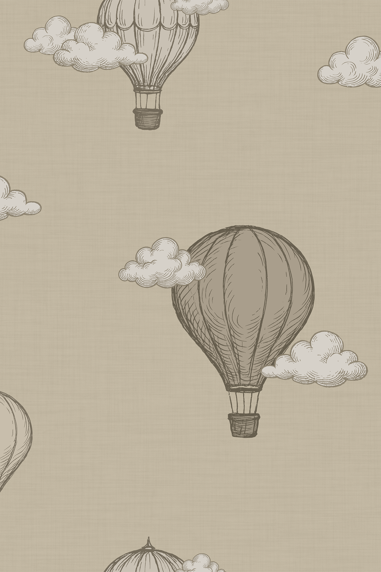Agnes Brown and Beige Vintage Hot Air Balloon and Clouds Wallpaper - Removable Wallpaper (Peel & Stick)