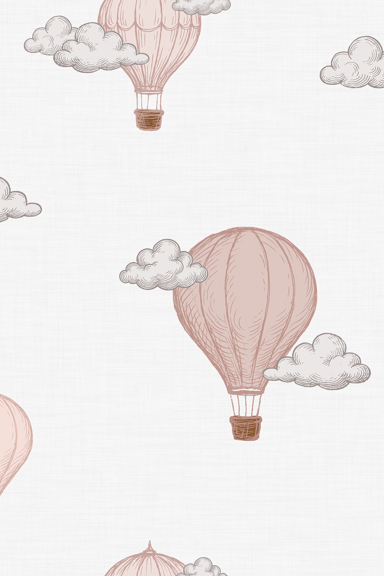 Agnes Pink and White Vintage Hot Air Balloon and Clouds Wallpaper - Removable Wallpaper (Peel & Stick)