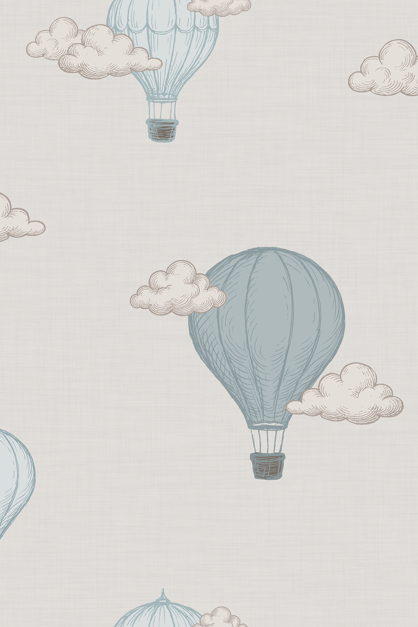 Agnes Blue and White Vintage Hot Air Balloon and Clouds Wallpaper - Removable Wallpaper (Peel & Stick)