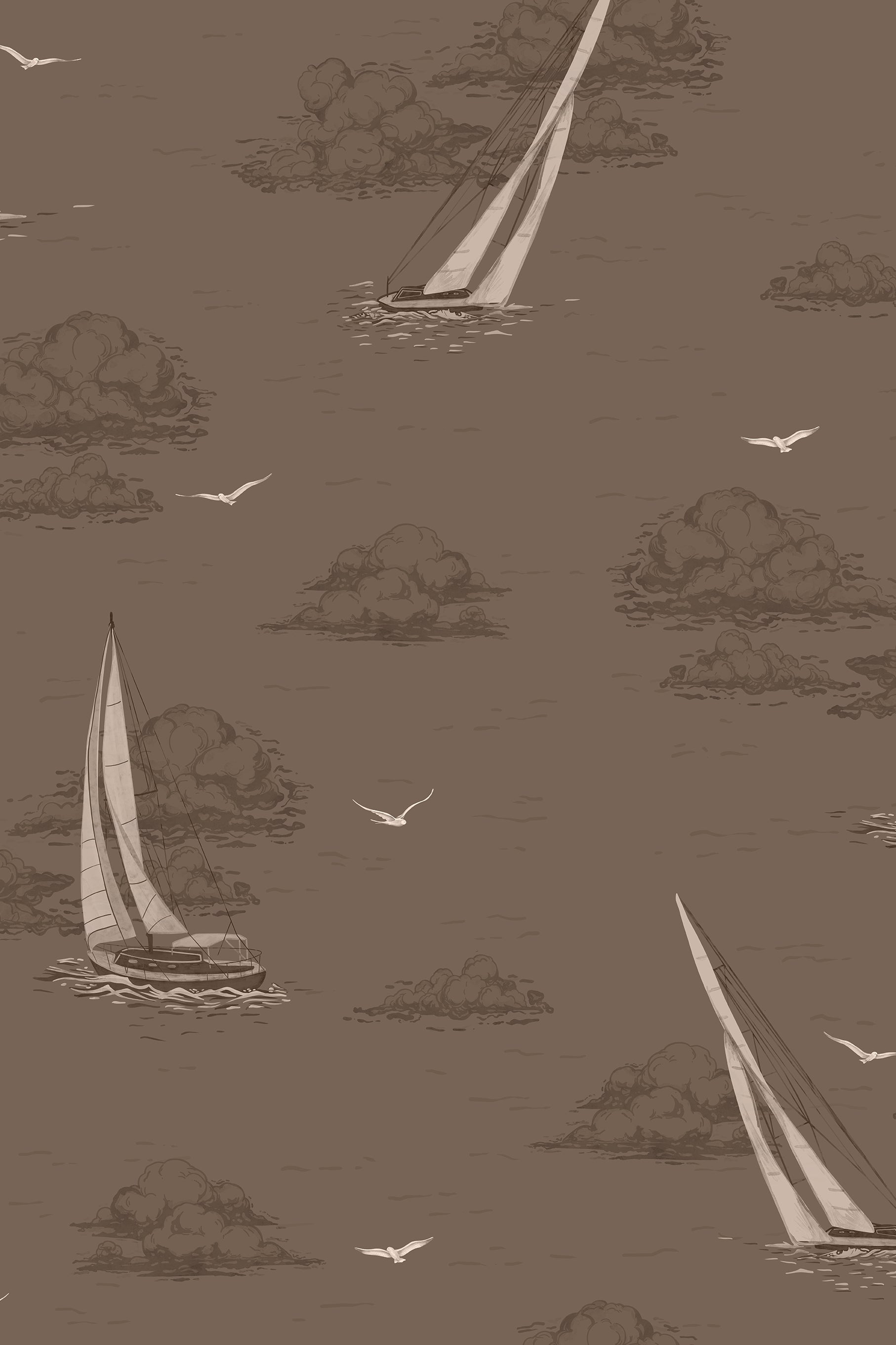 Albatross Autumn Brown Vintage Sail Boat Wallpaper - Removable Wallpaper (Peel & Stick)