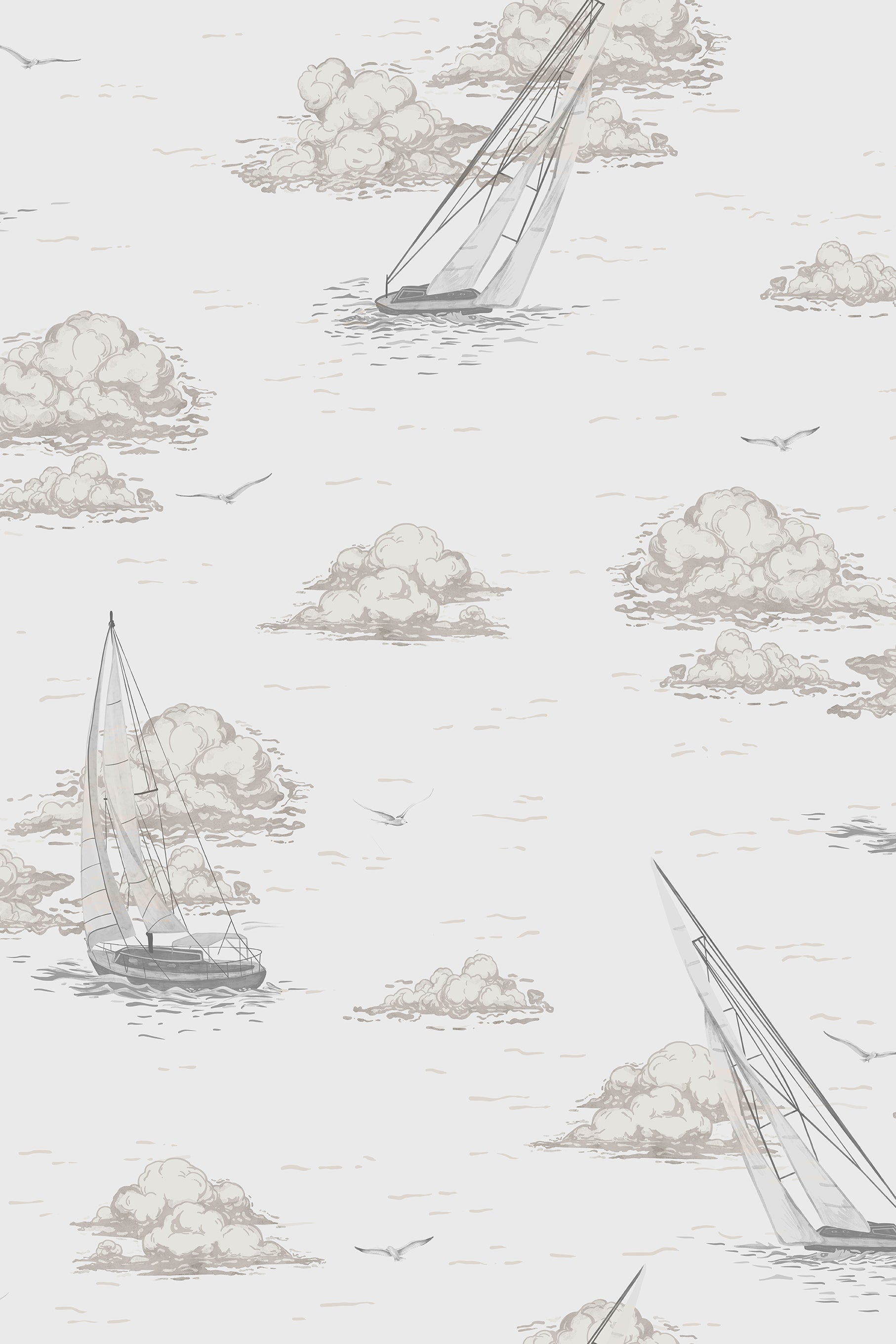 Albatross Cream and Beige Vintage Sail Boat Wallpaper - Removable Wallpaper (Peel & Stick)