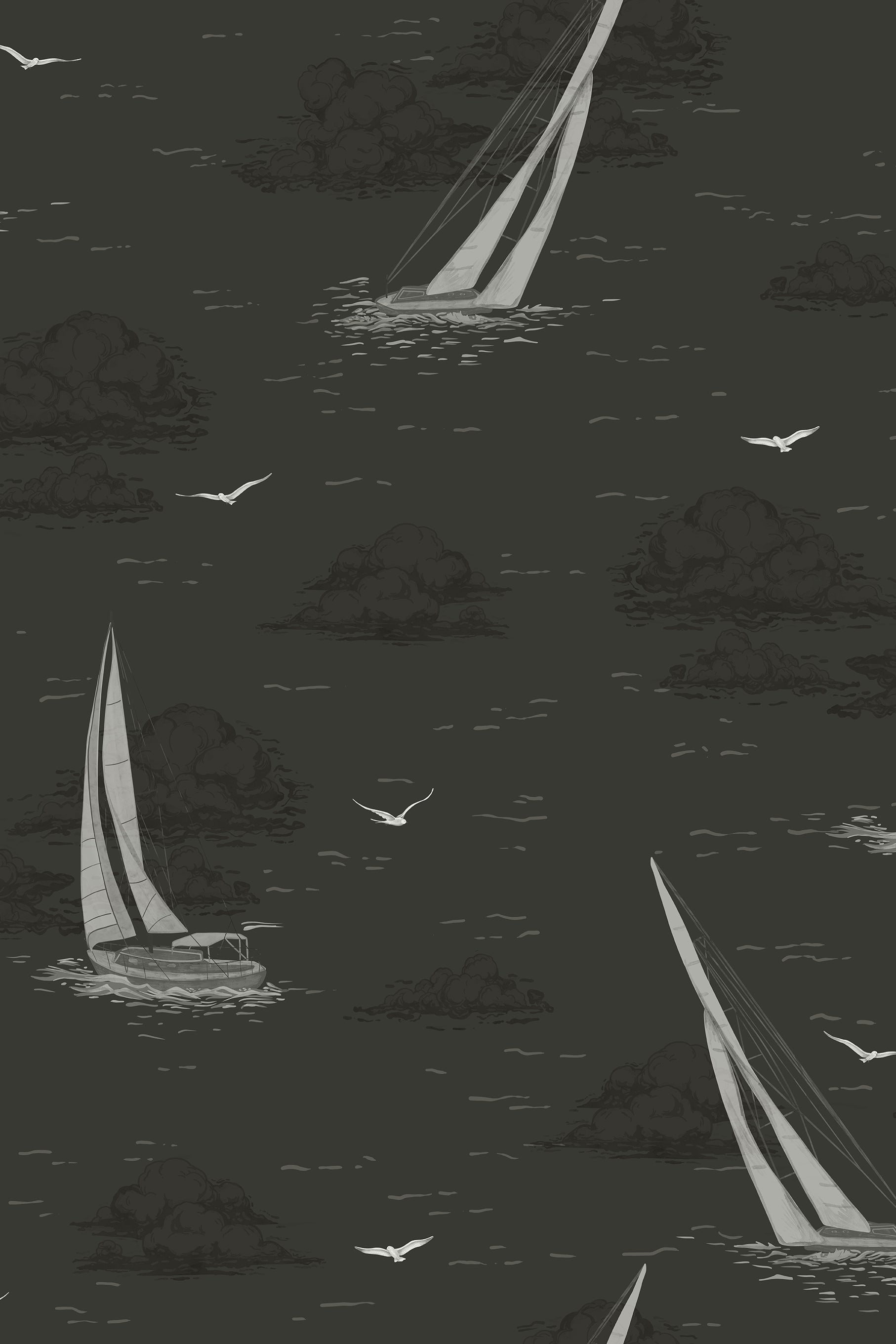 Albatross Moody Grey Vintage Sail Boat Wallpaper - Removable Wallpaper (Peel & Stick)