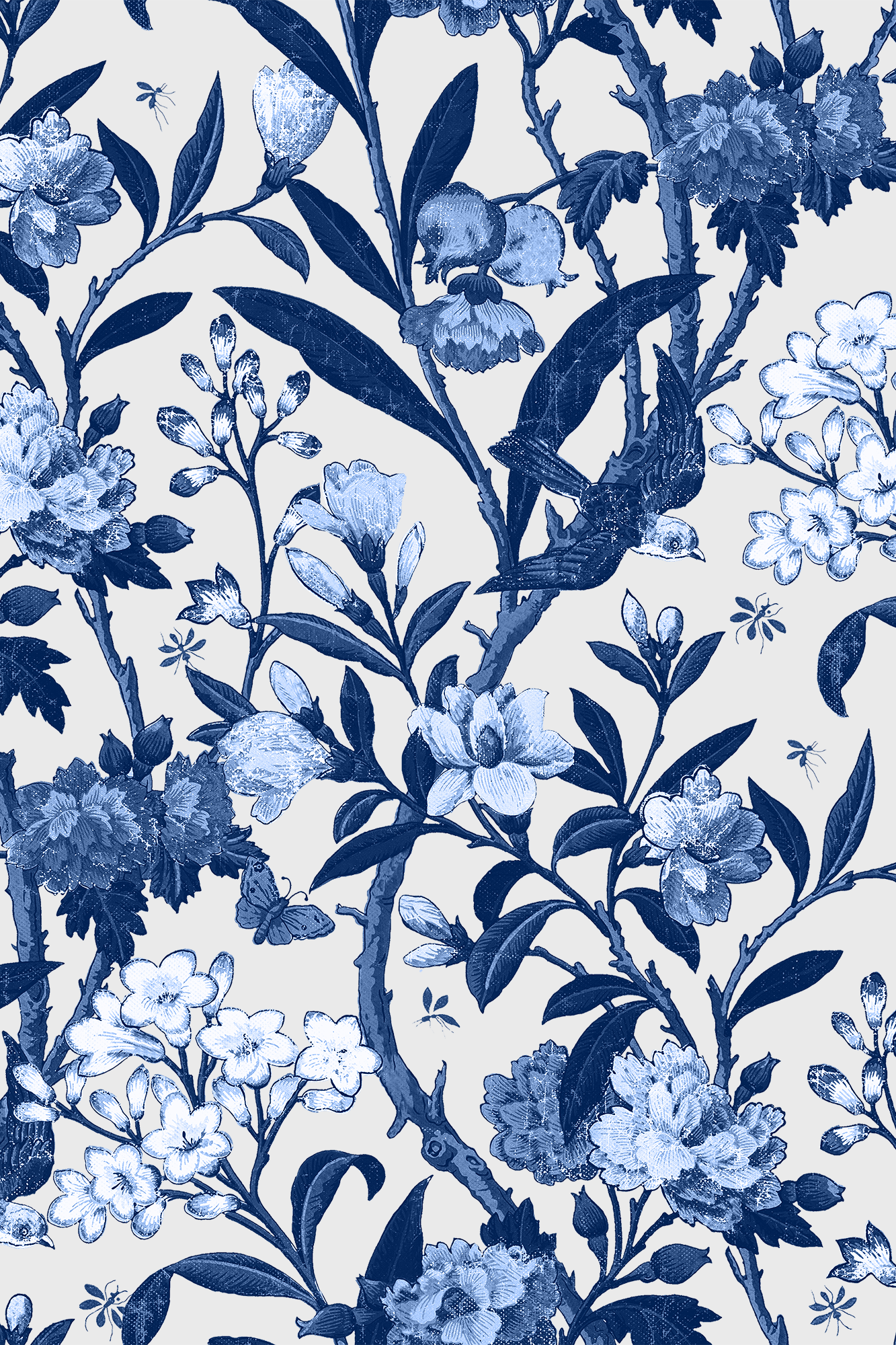 Amelia Bright Blue Elegant Botanical Floral Wallpaper - Removable Wallpaper (Peel & Stick)