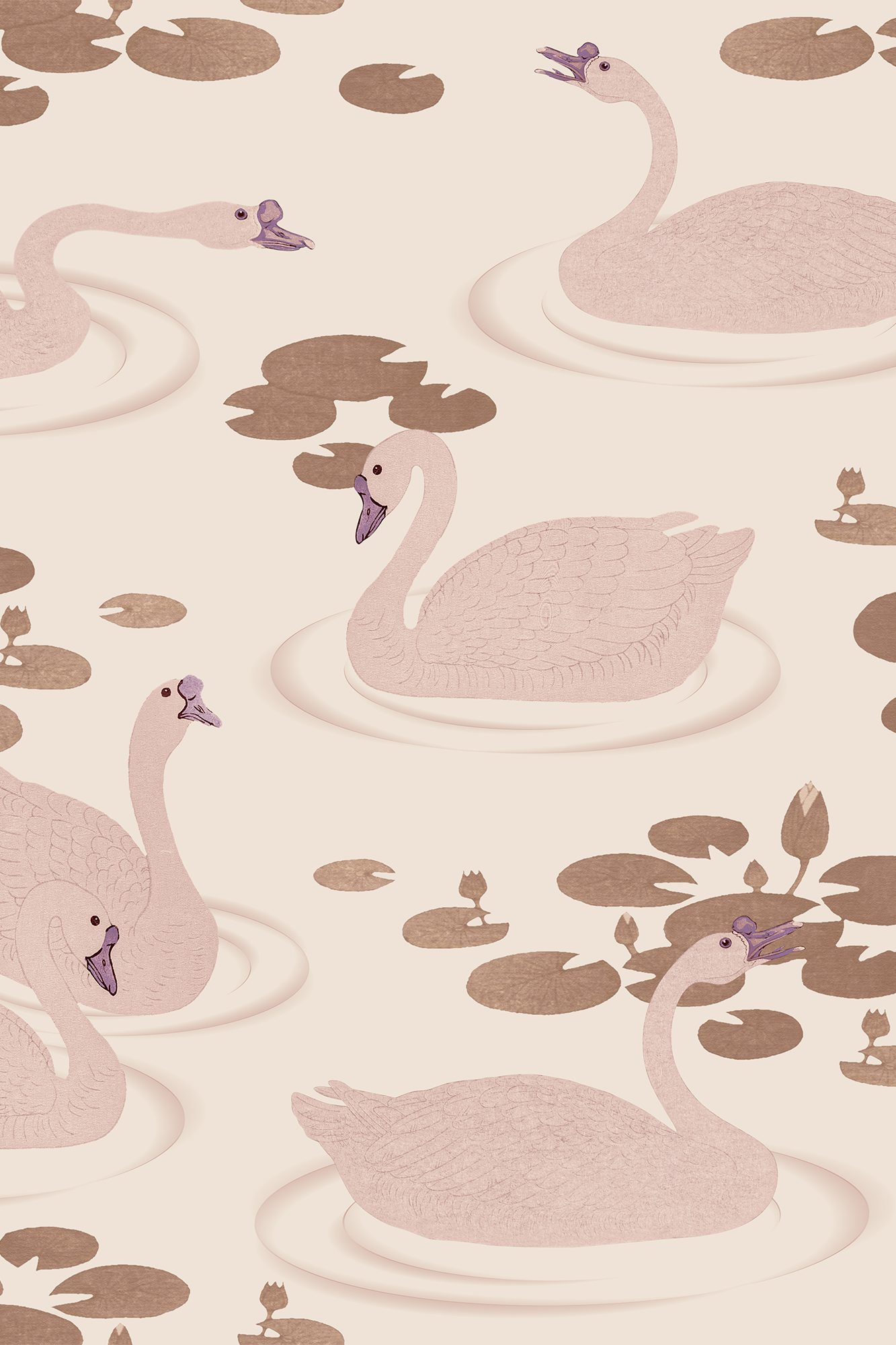 Angelica Pink and Orange Graceful Swimming Swans Wallpaper - Removable Wallpaper (Peel & Stick)