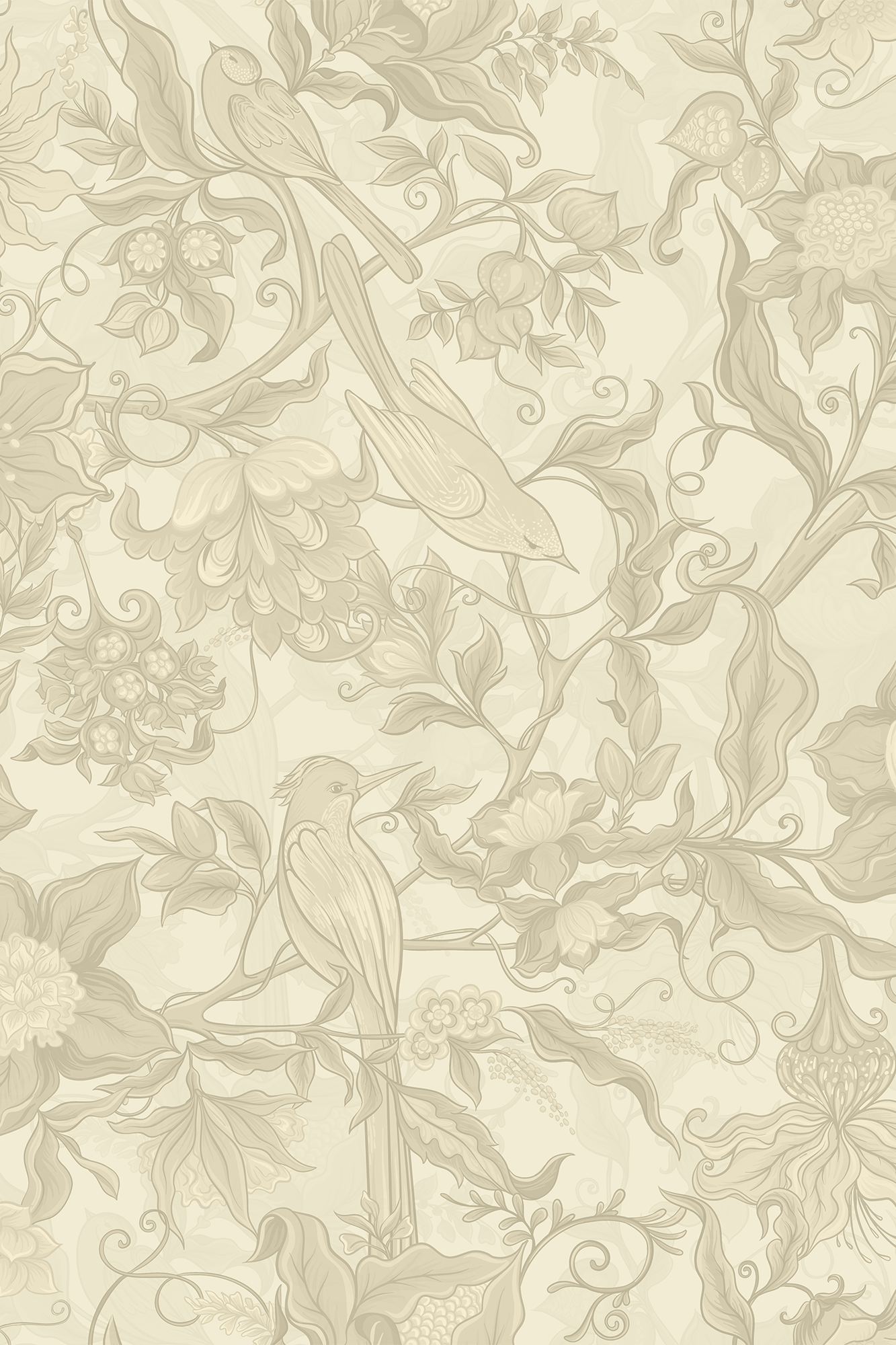 Aurora Yellow Vintage Florals and Birds Wallpaper - Removable Wallpaper (Peel & Stick)