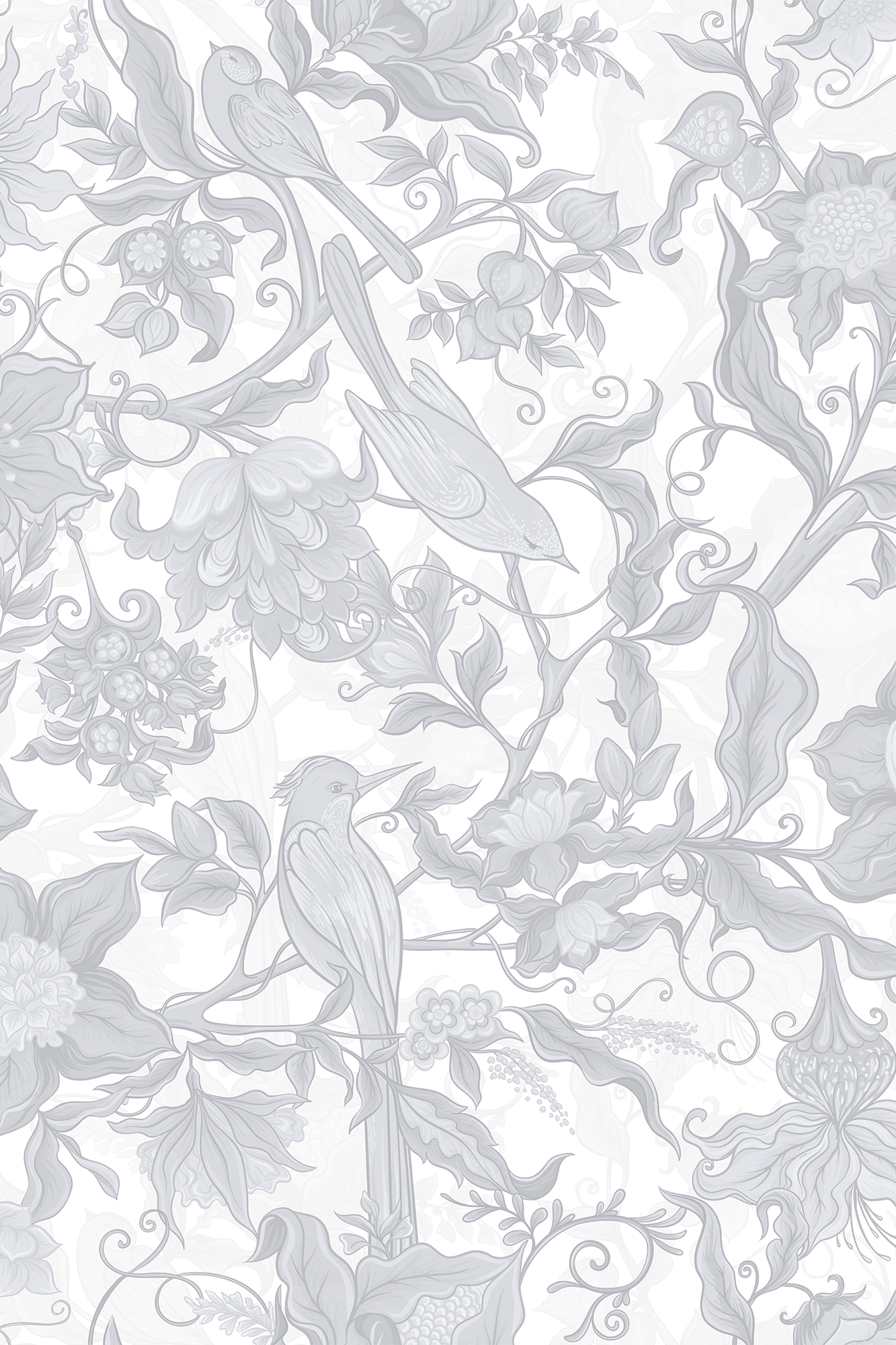 Aurora Blue Vintage Florals and Birds Wallpaper - Removable Wallpaper (Peel & Stick)