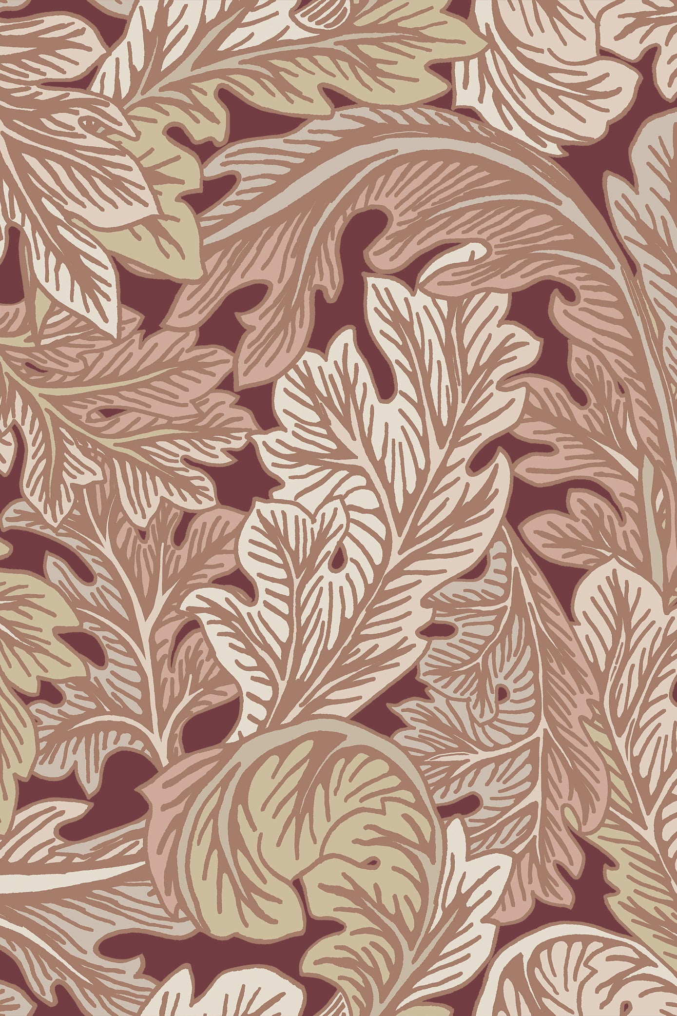 Agatha Maroon Art Nouveau Acanthi Leaf Wallpaper - Removable Wallpaper (Peel & Stick)