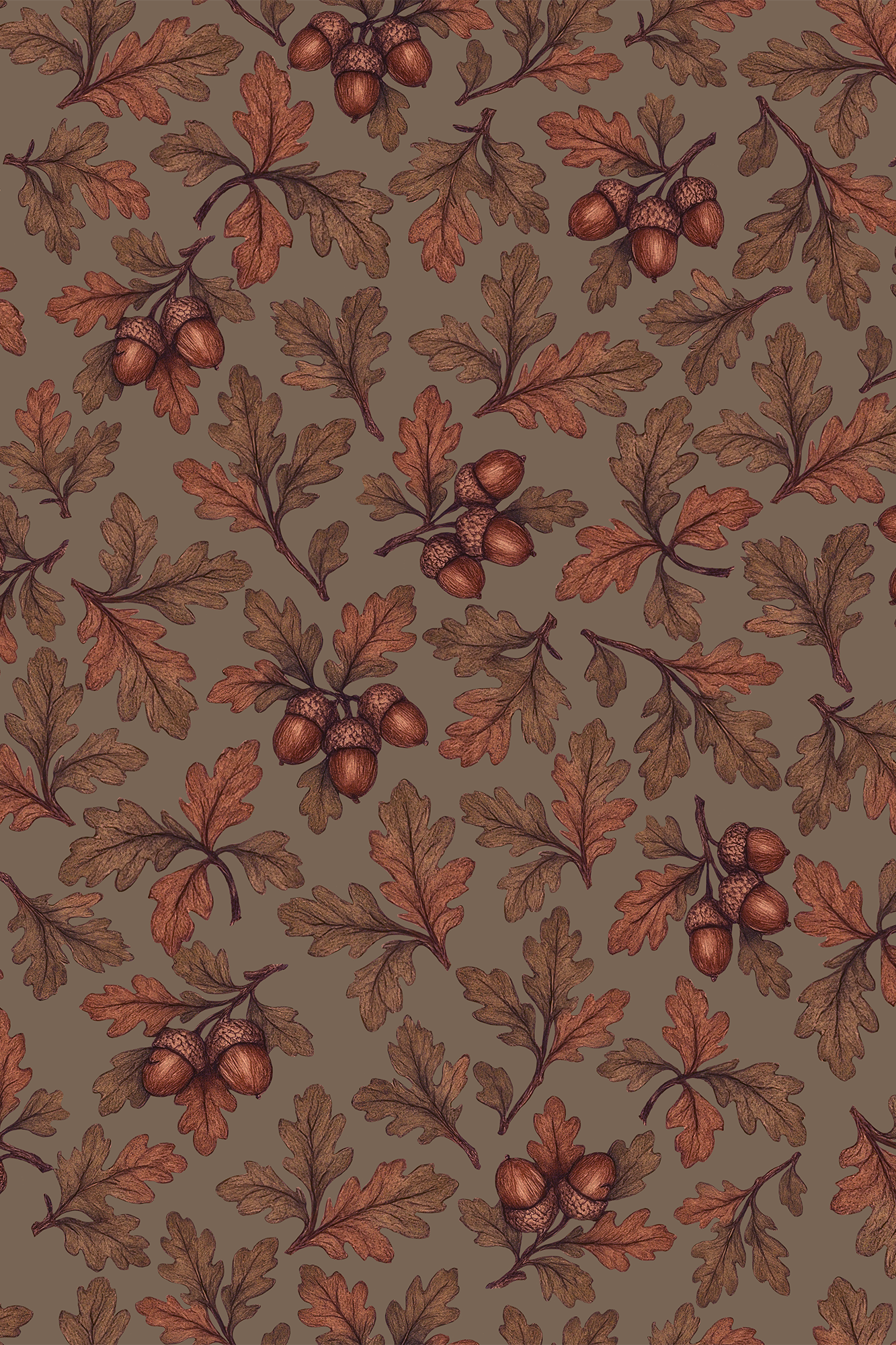 Ackley Orange and Brown Elegant Oak Leaf Wallpaper - Removable Wallpaper (Peel & Stick)