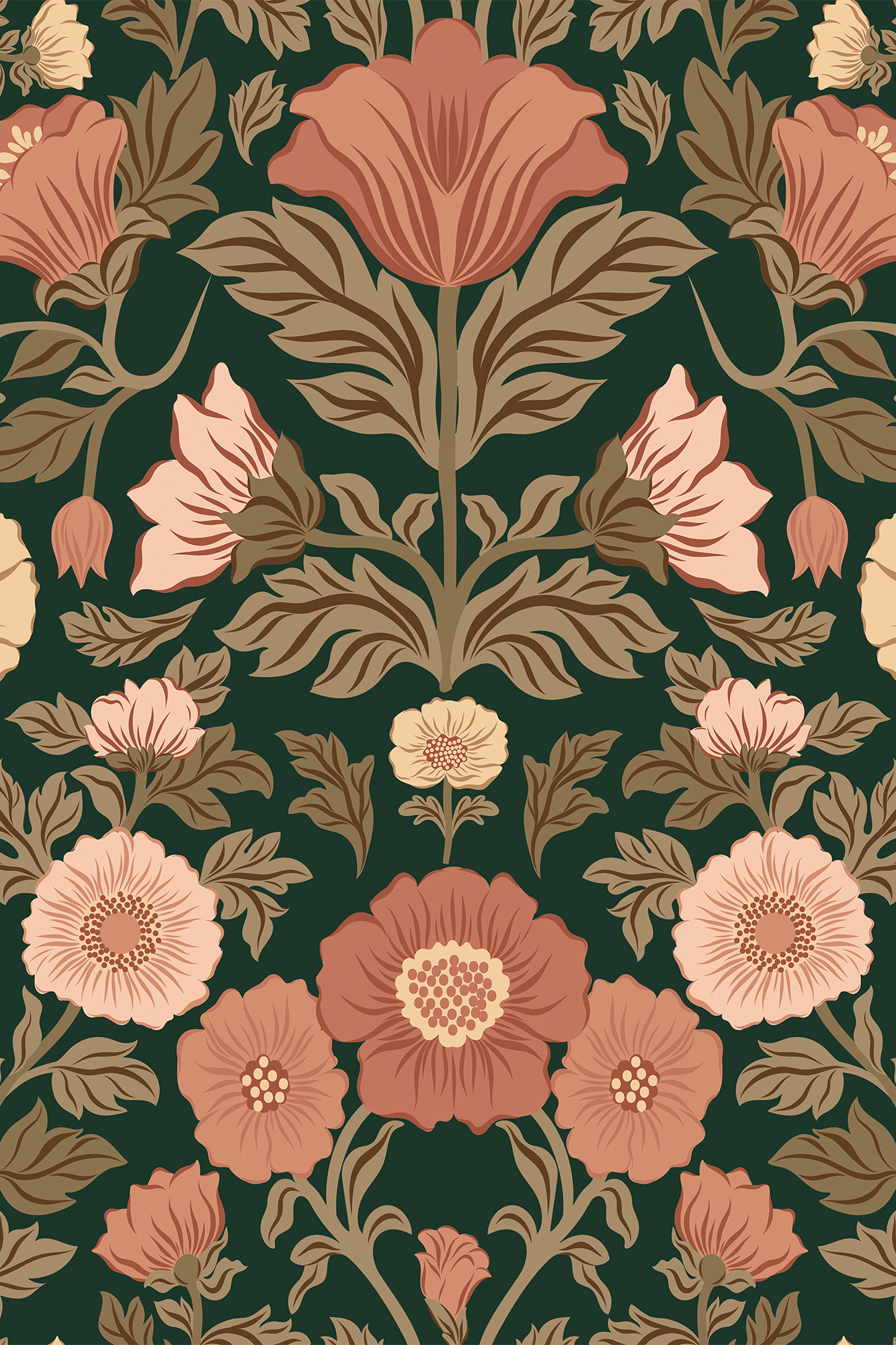 Alice Peach and Orange Trailing Petunia Wallpaper - Removable Wallpaper (Peel & Stick)