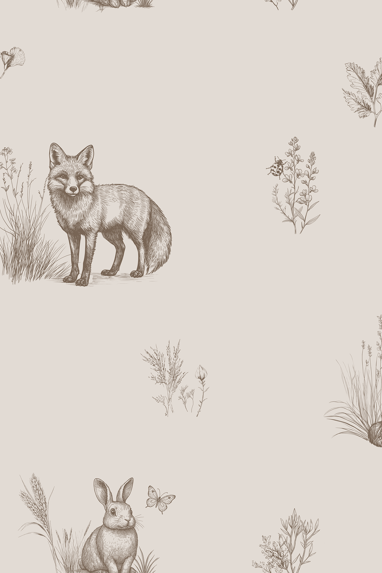 Bertha Brown Vintage Woodland Animal Wallpaper - Removable Wallpaper (Peel & Stick)