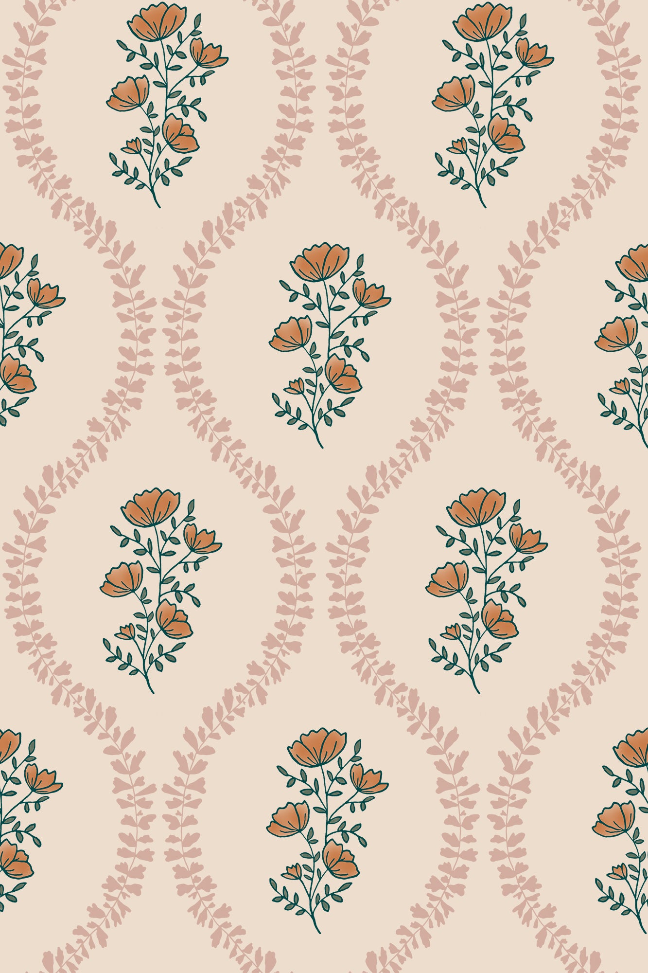 Bessie Pink & Red English Posy Trellis Wallpaper - Removable Wallpaper (Peel & Stick)
