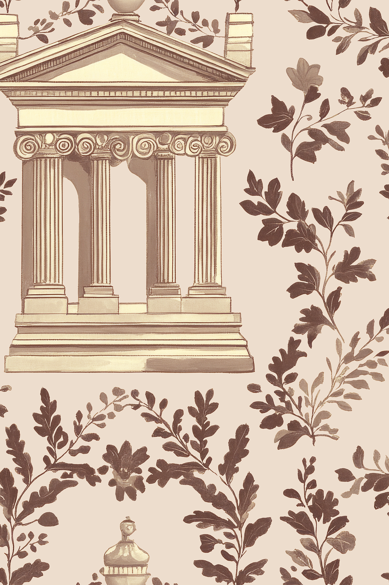 Celia Warm Brown Classic Pavilion Garden Wallpaper - Removable Wallpaper (Peel & Stick)