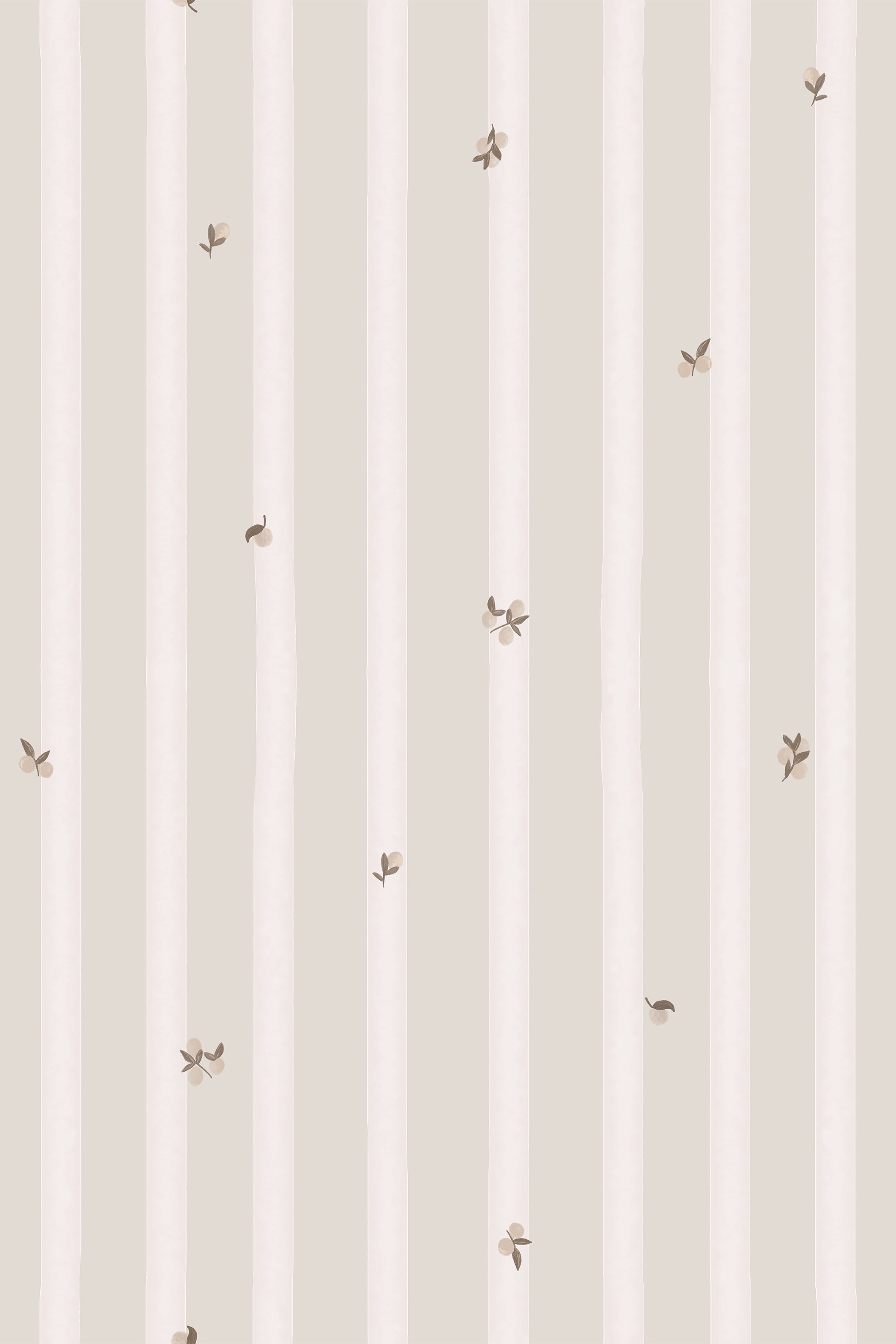 Charlotte Neutral Ditsy Berry Striped Wallpaper - Removable Wallpaper (Peel & Stick)