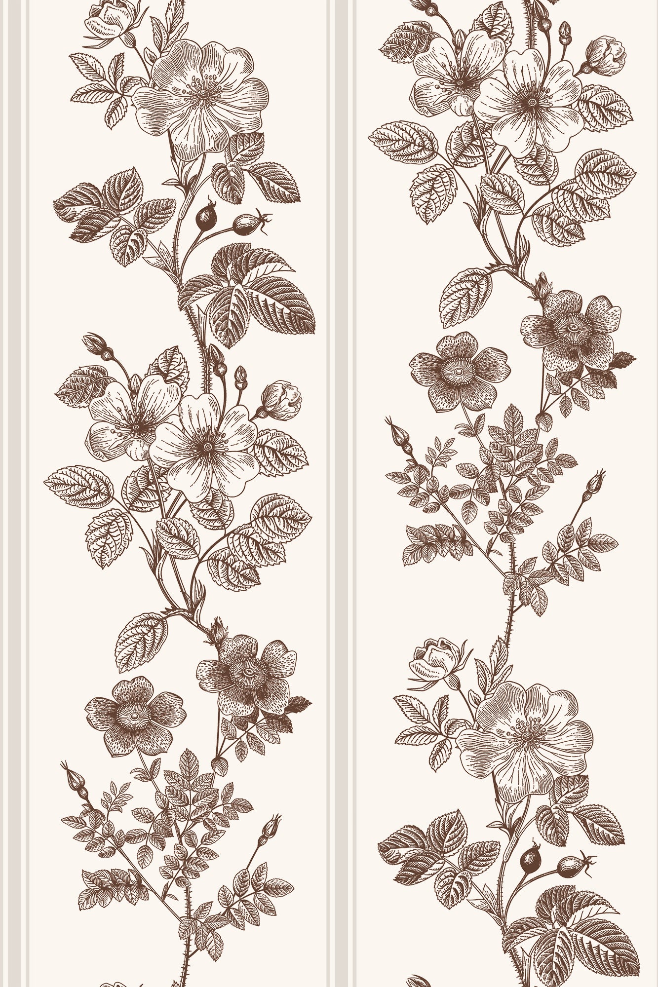 Delilah Brown Vintage Rose Striped Wallpaper - Removable Wallpaper (Peel & Stick)