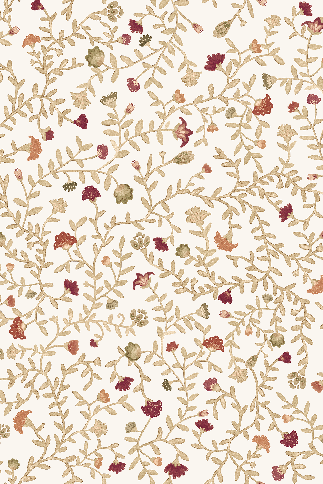 Elizabeth Yellow and Red Vintage Watercolour Floral Wallpaper - Removable Wallpaper (Peel & Stick)