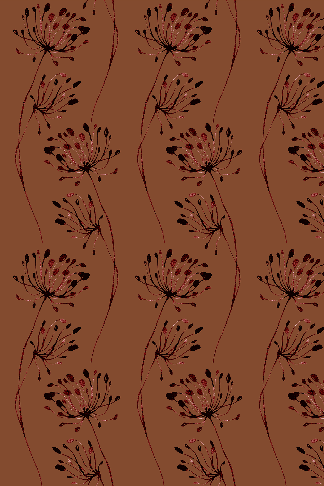 Esther Orange and Brown Striped Wild Dandelion Wallpaper - Removable Wallpaper (Peel & Stick)