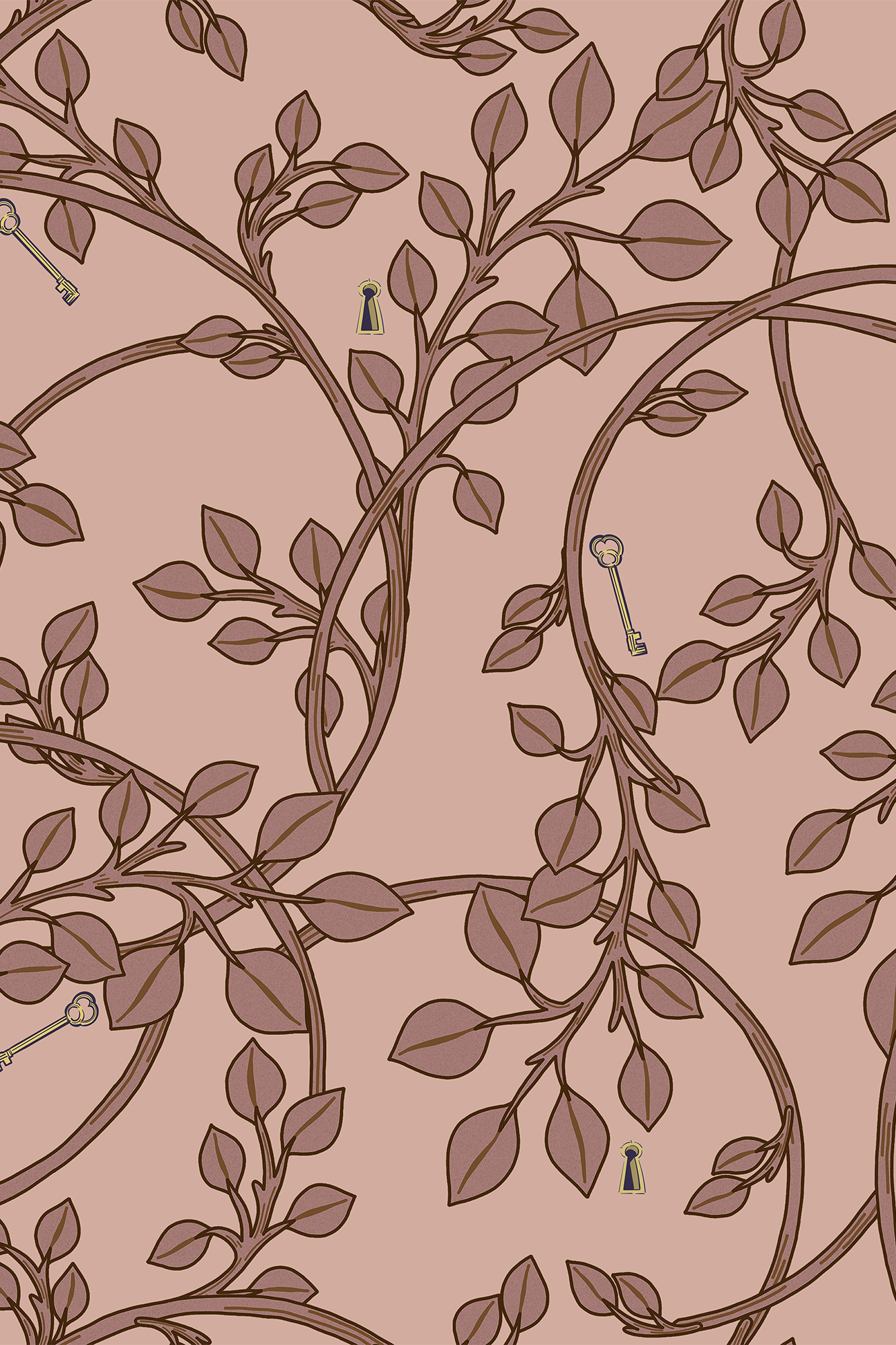 Evie Pink Trailing Ivy and Keys Wallpaper - Removable Wallpaper (Peel & Stick)