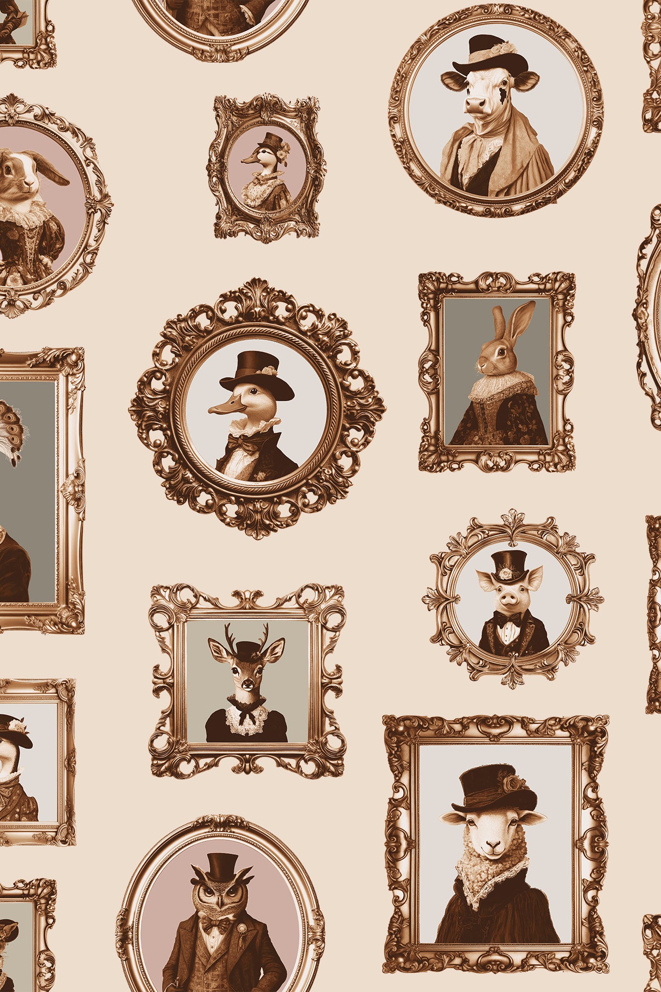 Ezra Brown Antique Framed Victorian Animals Wallpaper - Removable Wallpaper (Peel & Stick)