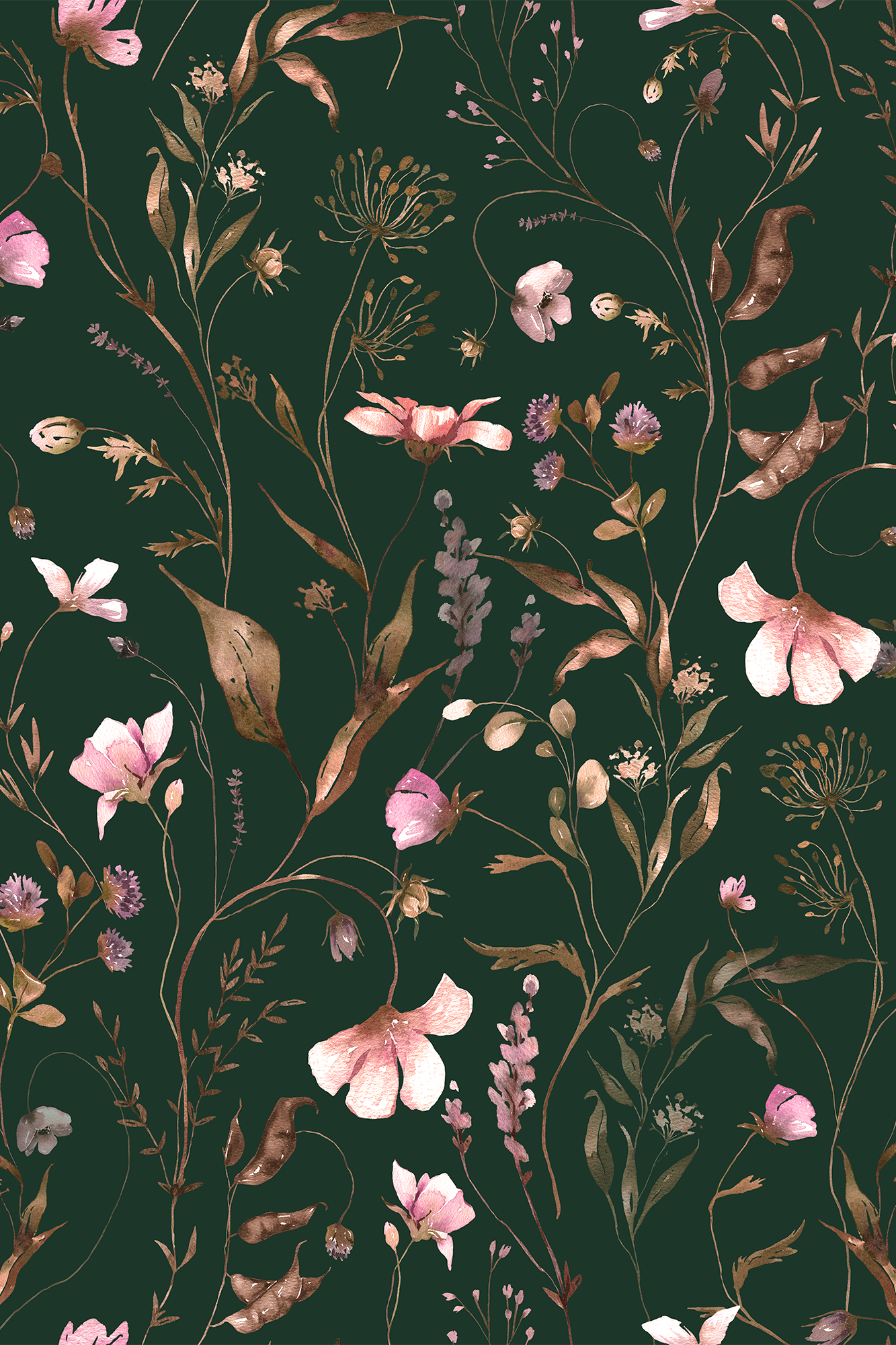 Fleur Pink and Green Wildflower Meadow Wallpaper - Removable Wallpaper (Peel & Stick)