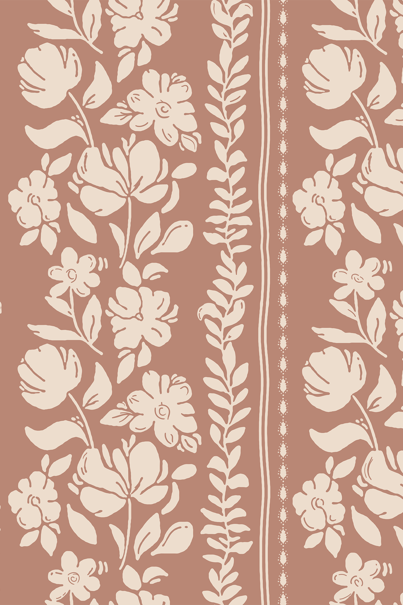 Florence Cream & Terracotta Floral Column Wallpaper - Removable Wallpaper (Peel & Stick)