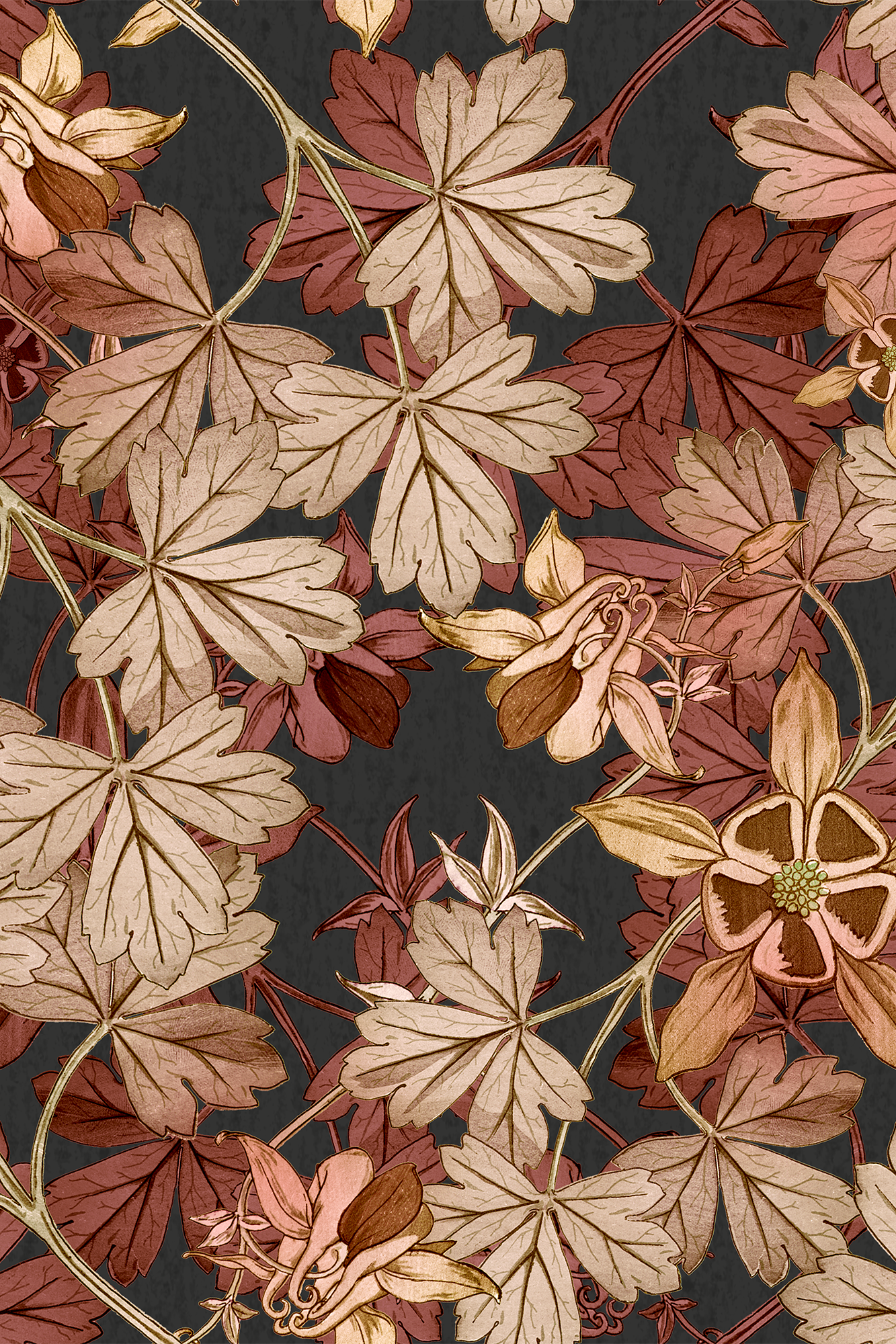 Harriet Orange, Yellow and Red Columbine Floral and Foliage Trail Wallpaper - Removable Wallpaper (Peel & Stick)