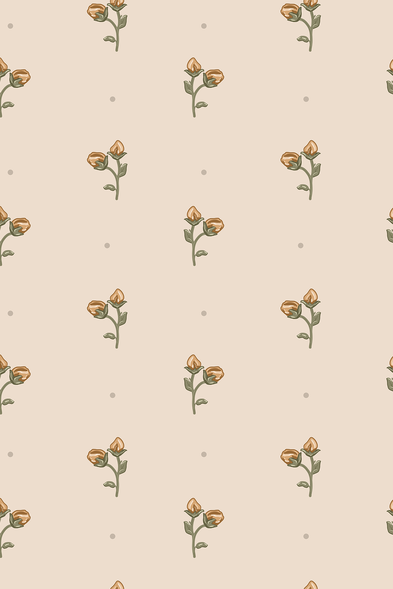 Isabella Orange Ditsy Rose Bud Wallpaper - Removable Wallpaper (Peel & Stick)