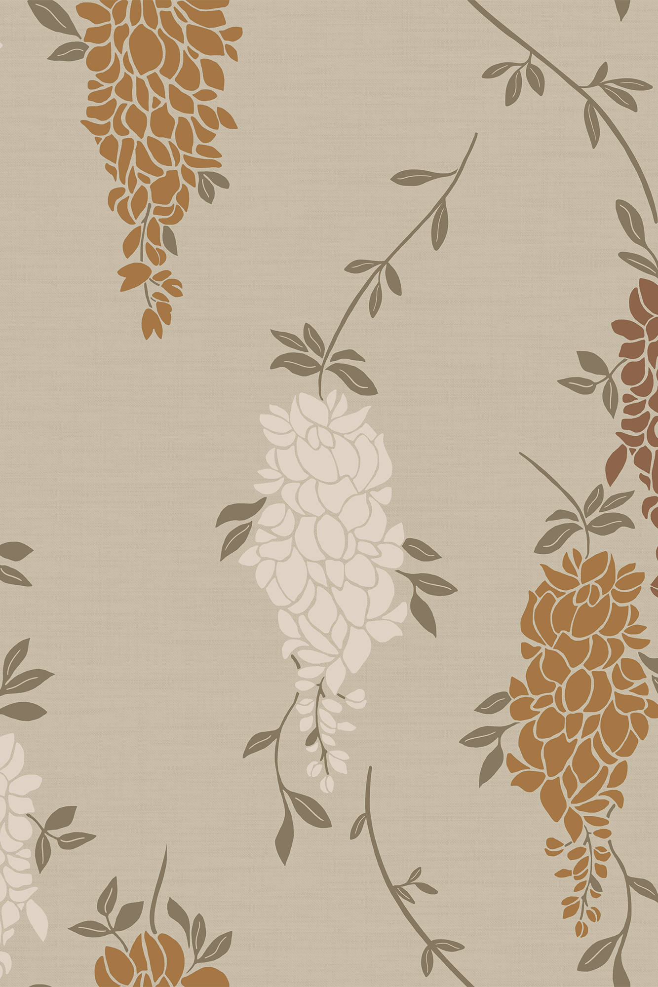 Jade Orange and Cream Romantic Wisteria Trails Wallpaper - Removable Wallpaper (Peel & Stick)