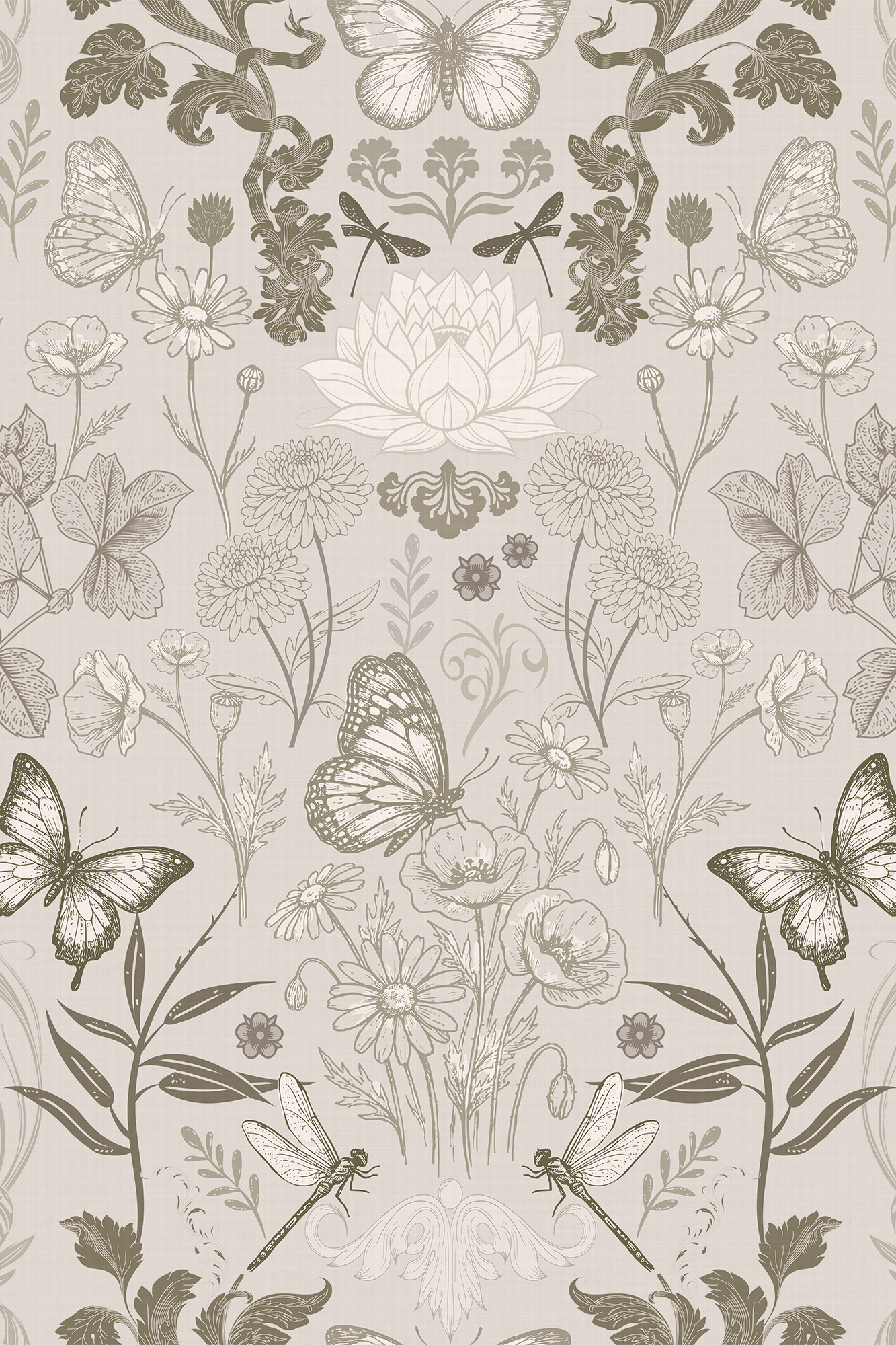 Marshall Pink Dragonflies and Butterflies Wallpaper - Removable Wallpaper (Peel & Stick)