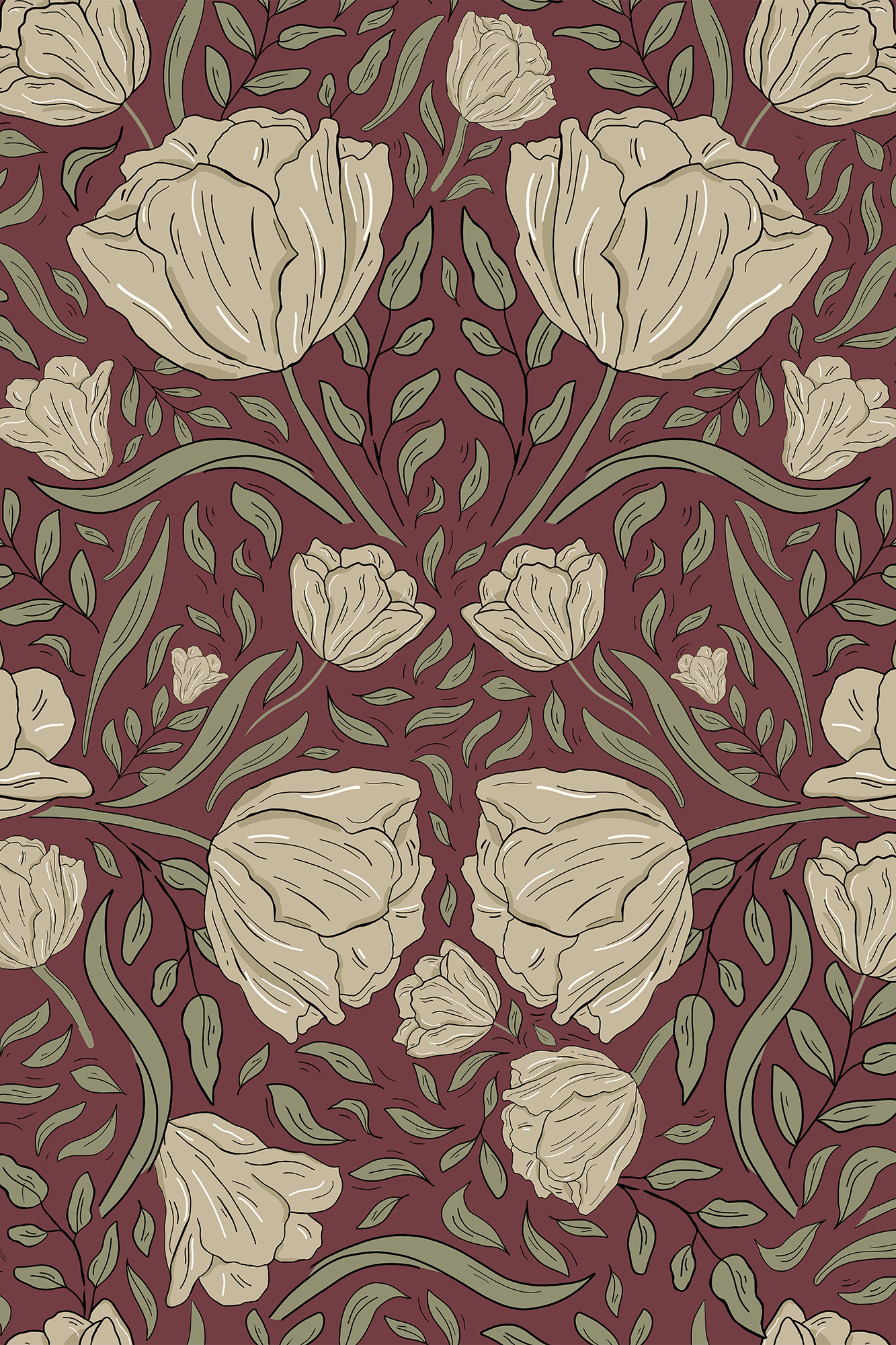 Martha Yellow and Green Tulip Trail Wallpaper - Removable Wallpaper (Peel & Stick)