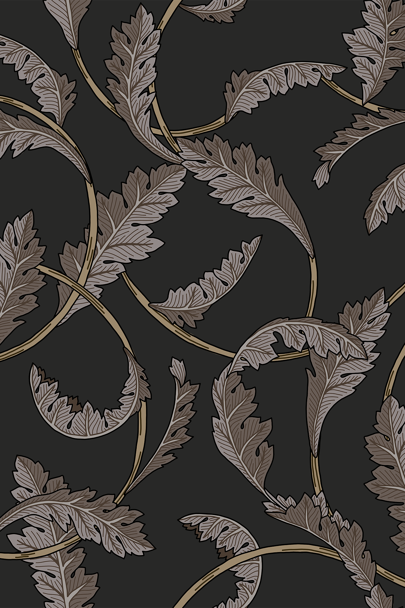 Maud Neutral Art Nouveau Intertwining Leaves Wallpaper - Removable Wallpaper (Peel & Stick)
