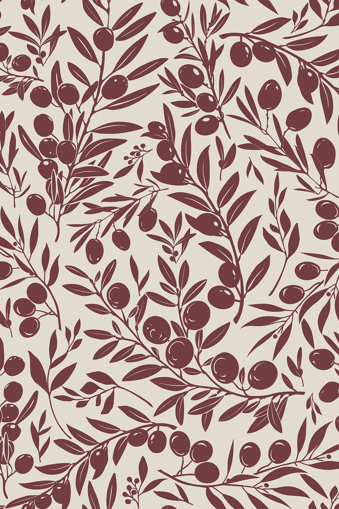 Olivia Burgundy Olive Branch Wallpaper - Removable Wallpaper (Peel & Stick)