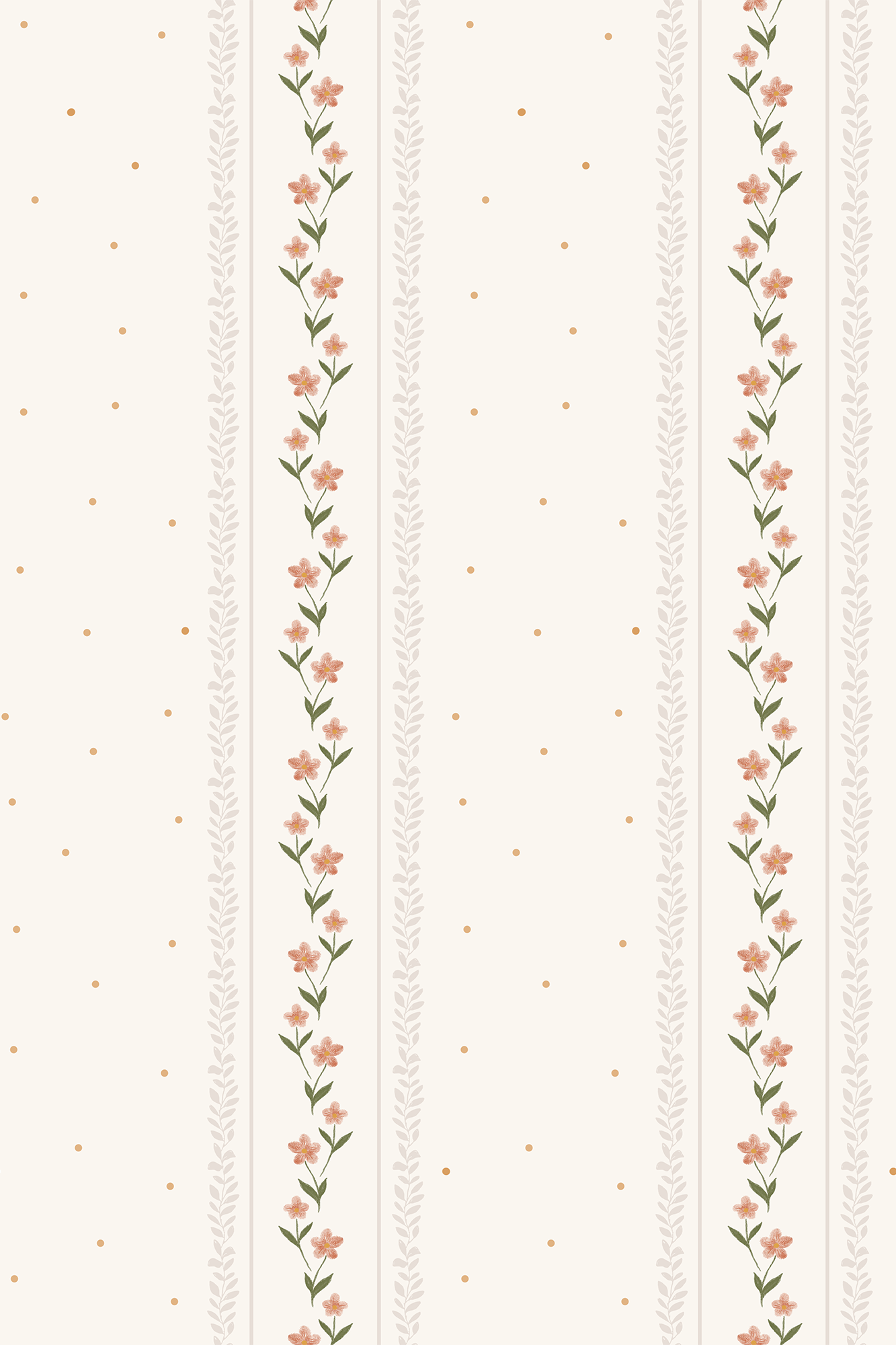 Pippa Peach Vintage Ditsy Striped Daisies Wallpaper - Removable Wallpaper (Peel & Stick)