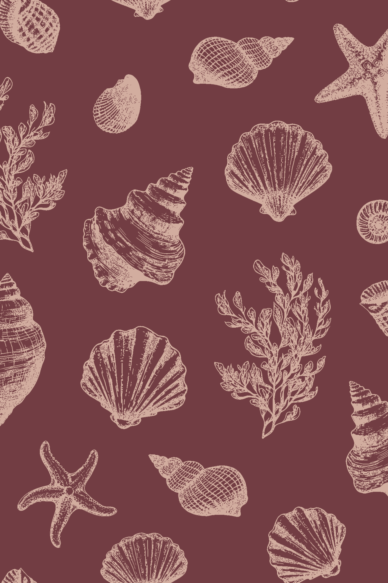 Rochelle Posy Sketched Sea Shells Vintage Wallpaper - Traditional Wallpaper (Paste-the-Wall)