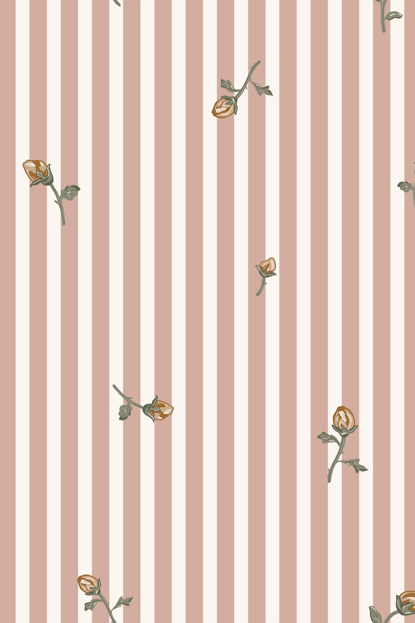 Rosabelle Dusky Pink Ditsy Rose Bud Striped Wallpaper - Removable Wallpaper (Peel & Stick)