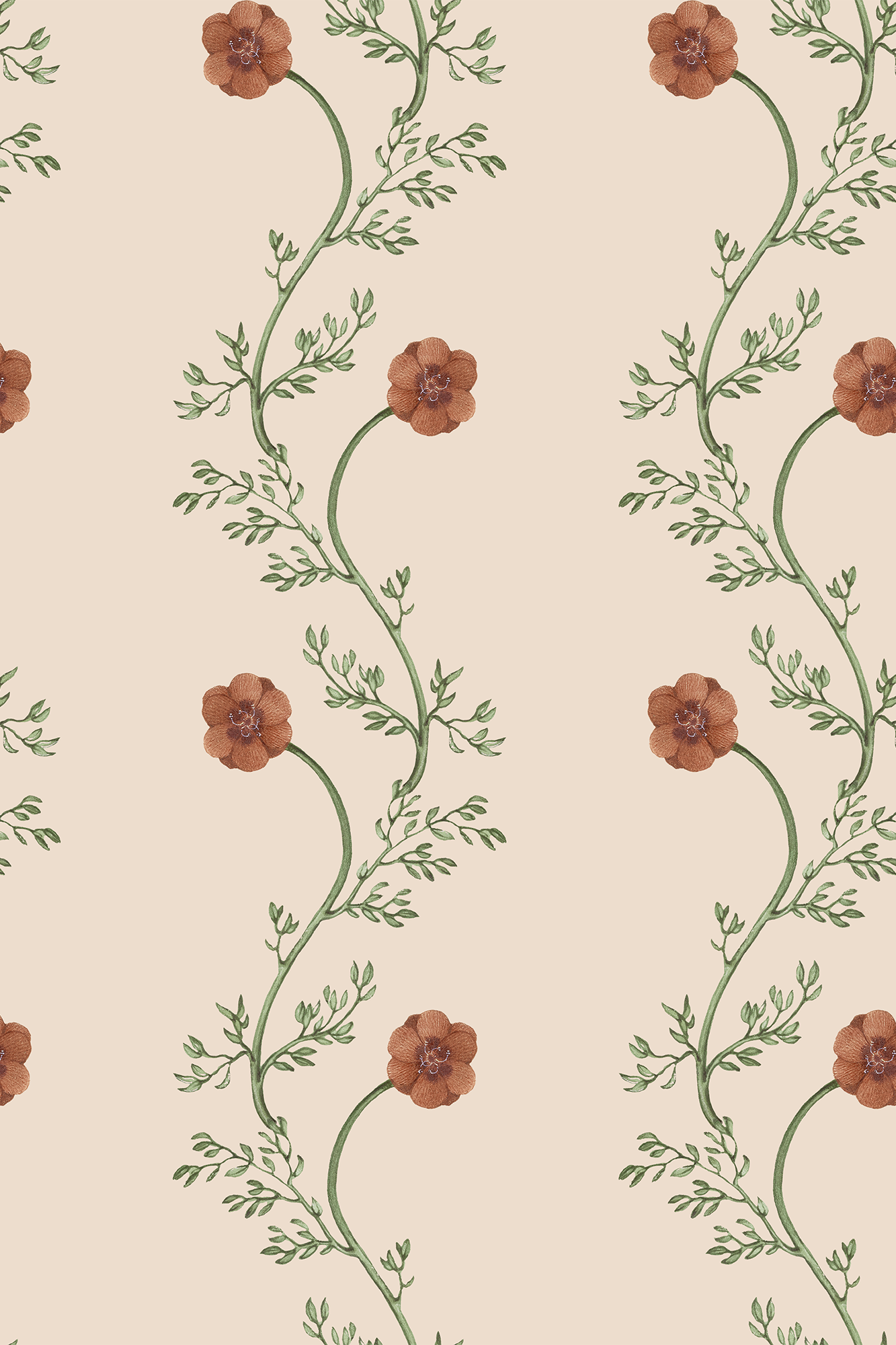 Ruby Posy Wild Flower Striped Trellis Wallpaper - Removable Wallpaper (Peel & Stick)