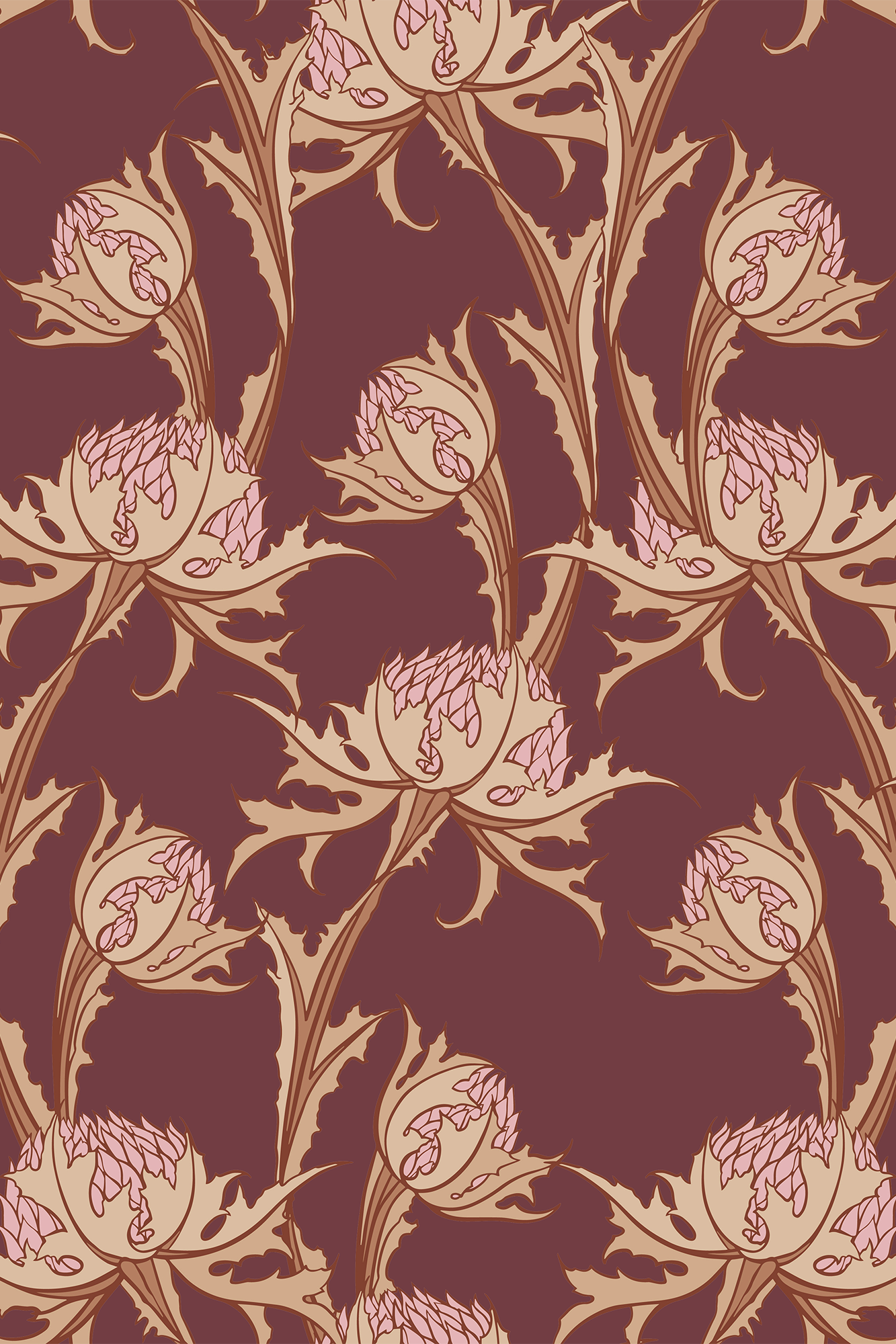 Theodore Orange and Pink Scottish Thistle Trail Wallpaper - Removable Wallpaper (Peel & Stick)