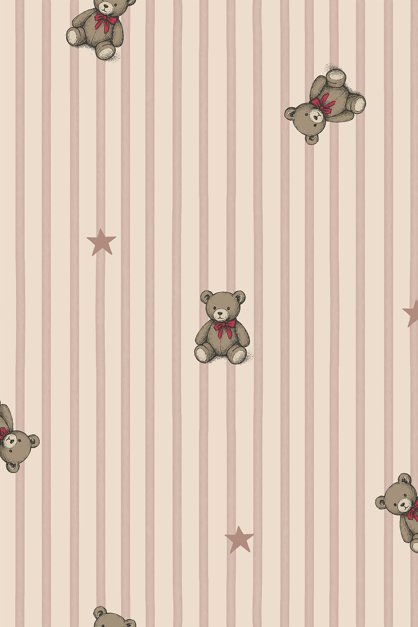 Barney Red Teddy Bear Striped Wallpaper - Removable Wallpaper (Peel & Stick)