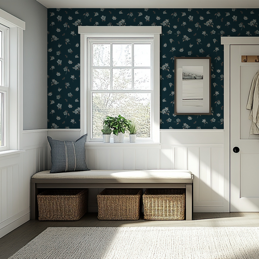 Dark Blue Floral Wallpaper by Claret & Key