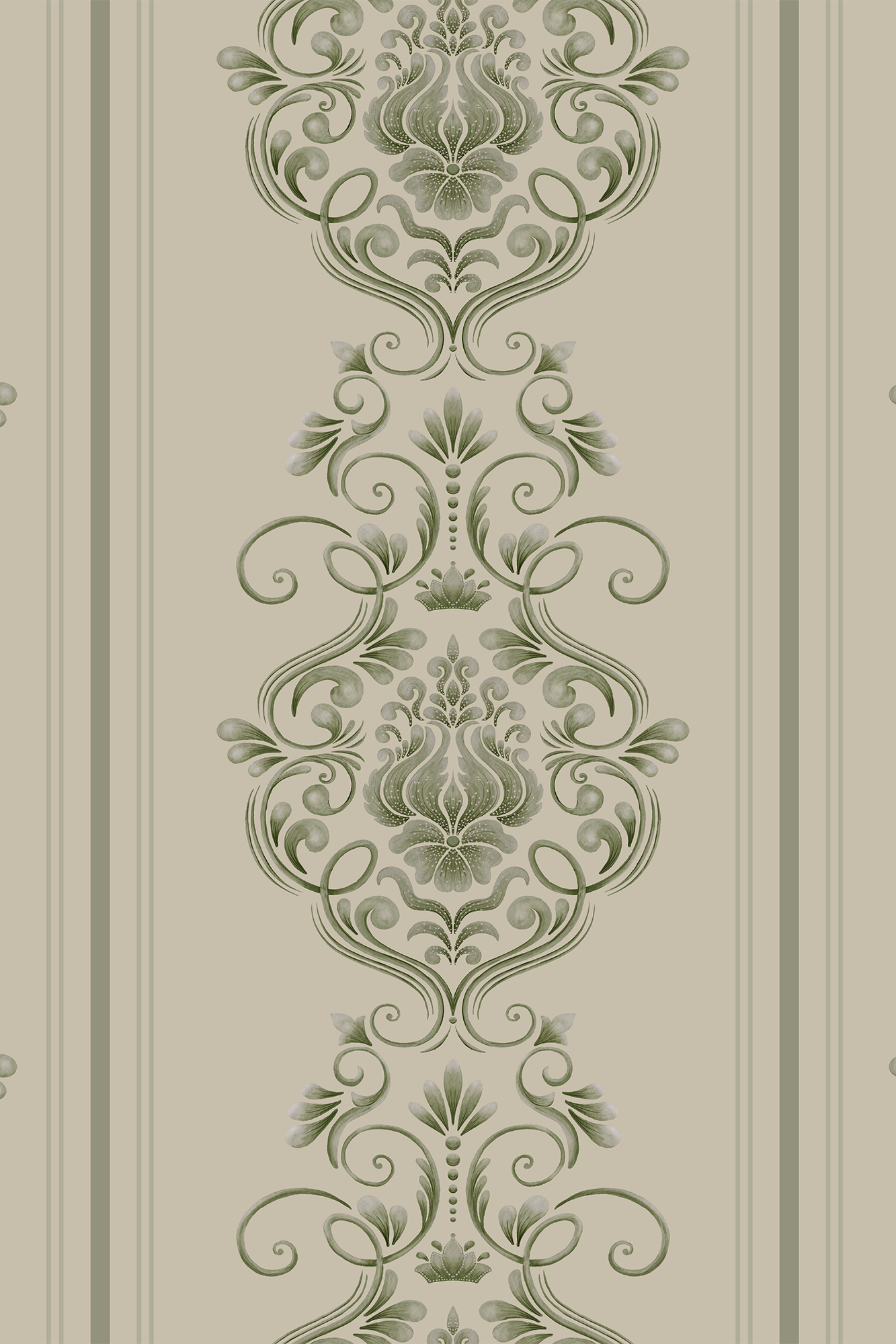 Catherine Green Classic Vintage Damask Stripe Wallpaper - Removable Wallpaper (Peel & Stick)