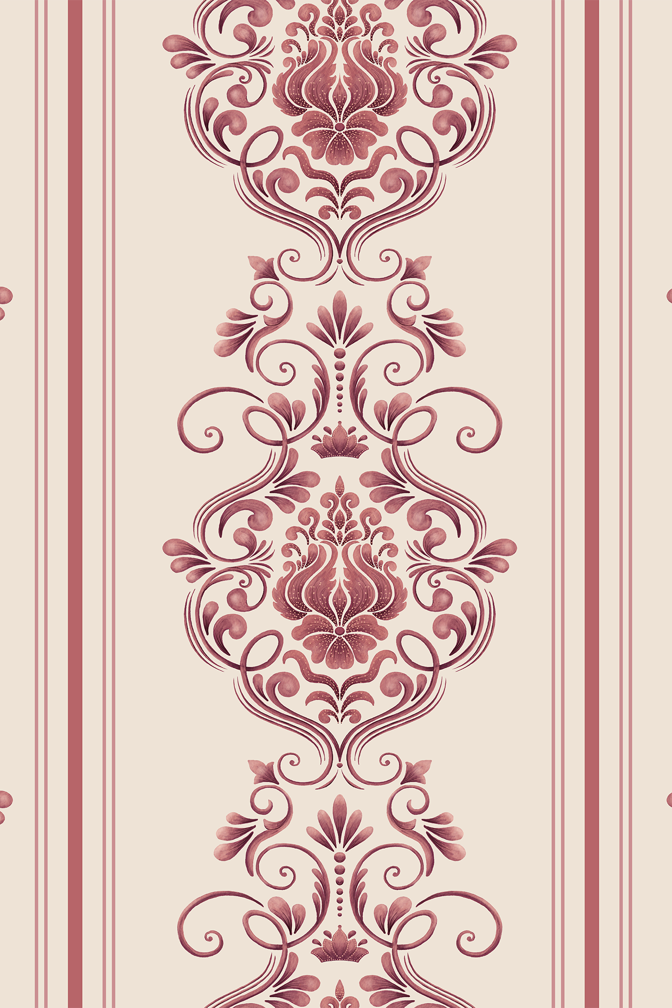 Catherine Pink Classic Vintage Damask Stripe Wallpaper - Removable Wallpaper (Peel & Stick)
