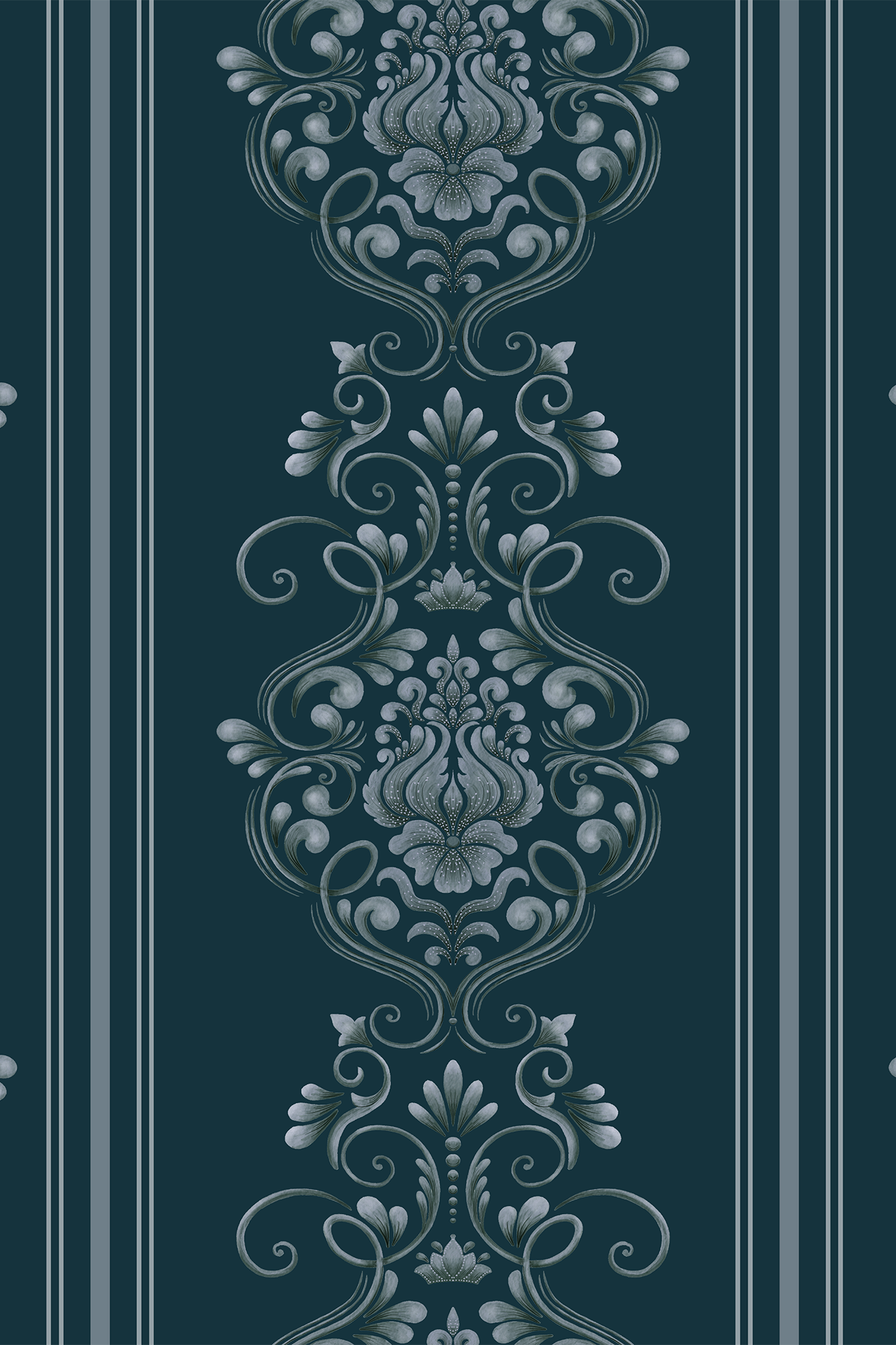 Catherine Blue Classic Vintage Damask Stripe Wallpaper - Removable Wallpaper (Peel & Stick)