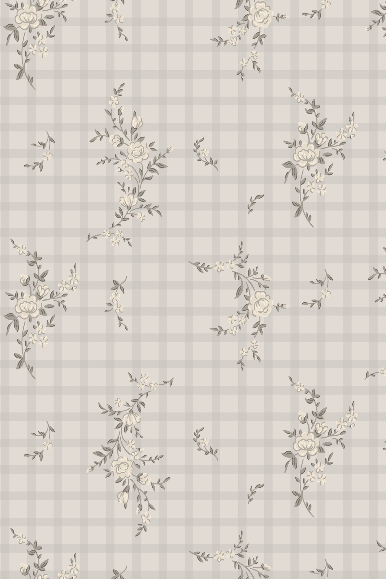 Clarissa Beige and Neutral Vintage Gingham Floral Wallpaper - Removable Wallpaper (Peel & Stick)