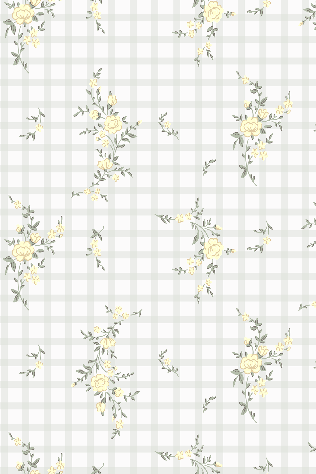 Clarissa Yellow and Green Vintage Gingham Floral Wallpaper - Removable Wallpaper (Peel & Stick)