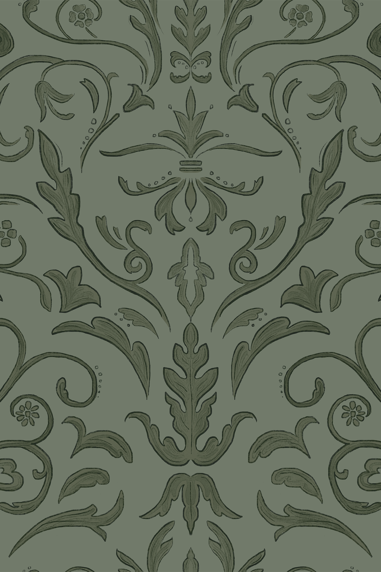 Cressida Green Vintage Regal Damask Wallpaper - Removable Wallpaper (Peel & Stick)