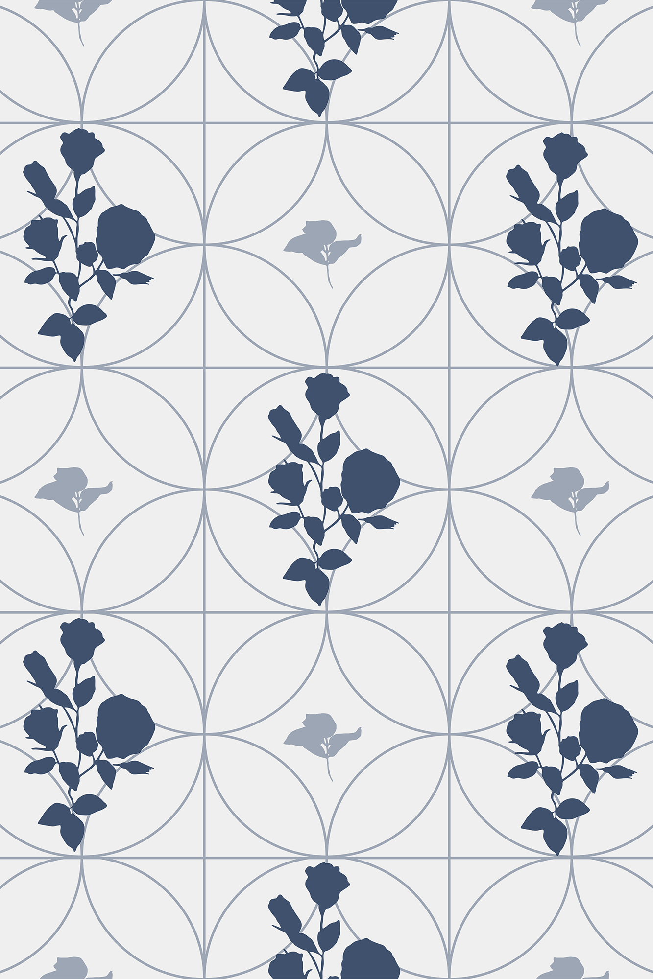Daphne Navy Blue Romantic Cut Out Blossoms Wallpaper - Traditional Wallpaper (Paste-the-Wall)