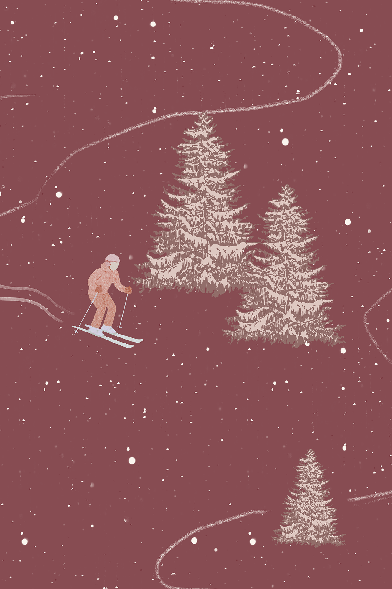 Douglas Red and Beige Vintage Skiing Adventure Wallpaper - Removable Wallpaper (Peel & Stick)