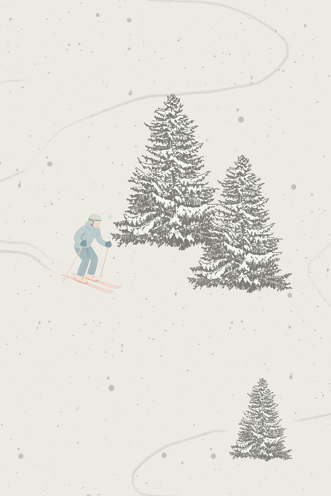 Douglas Green and Blue and Orange Vintage Skiing Adventure Wallpaper - Removable Wallpaper (Peel & Stick)