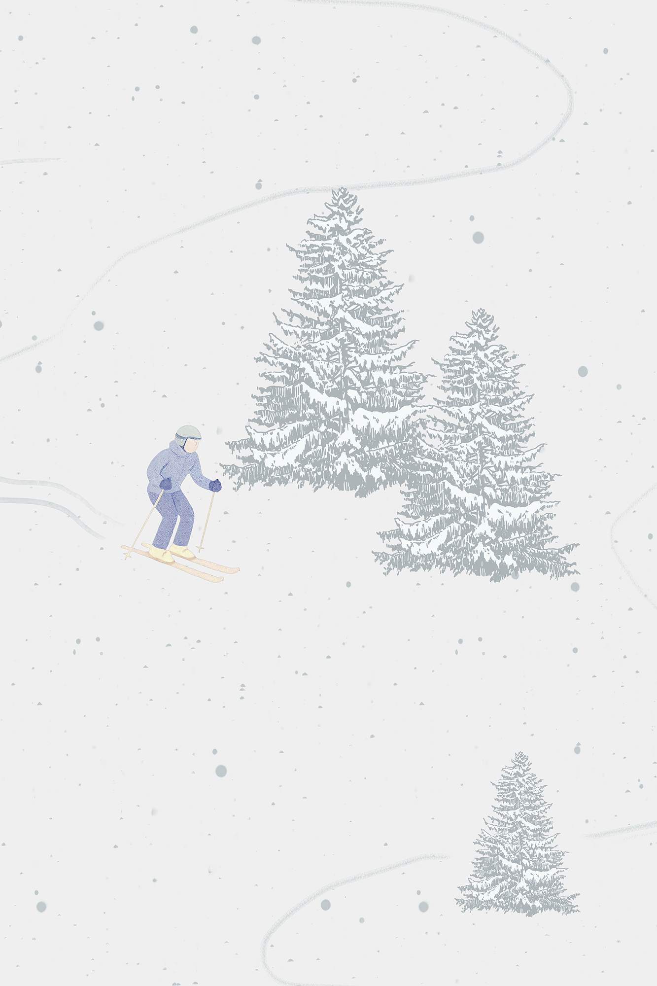 Douglas Yellow and Blue Vintage Skiing Adventure Wallpaper - Removable Wallpaper (Peel & Stick)