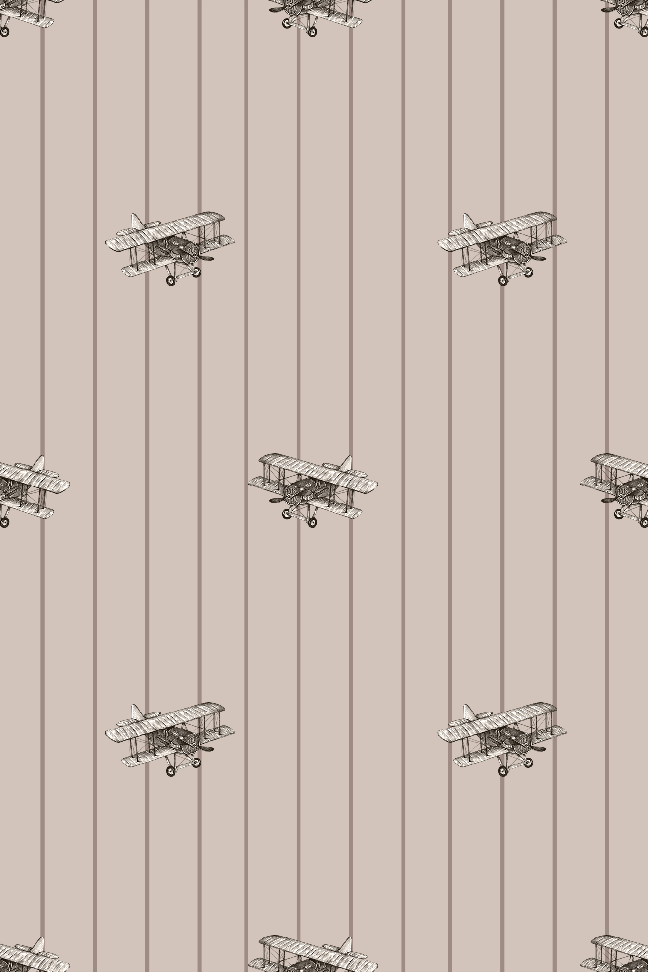 Earl Beige Vintage Hand Drawn Airplanes Wallpaper - Removable Wallpaper (Peel & Stick)