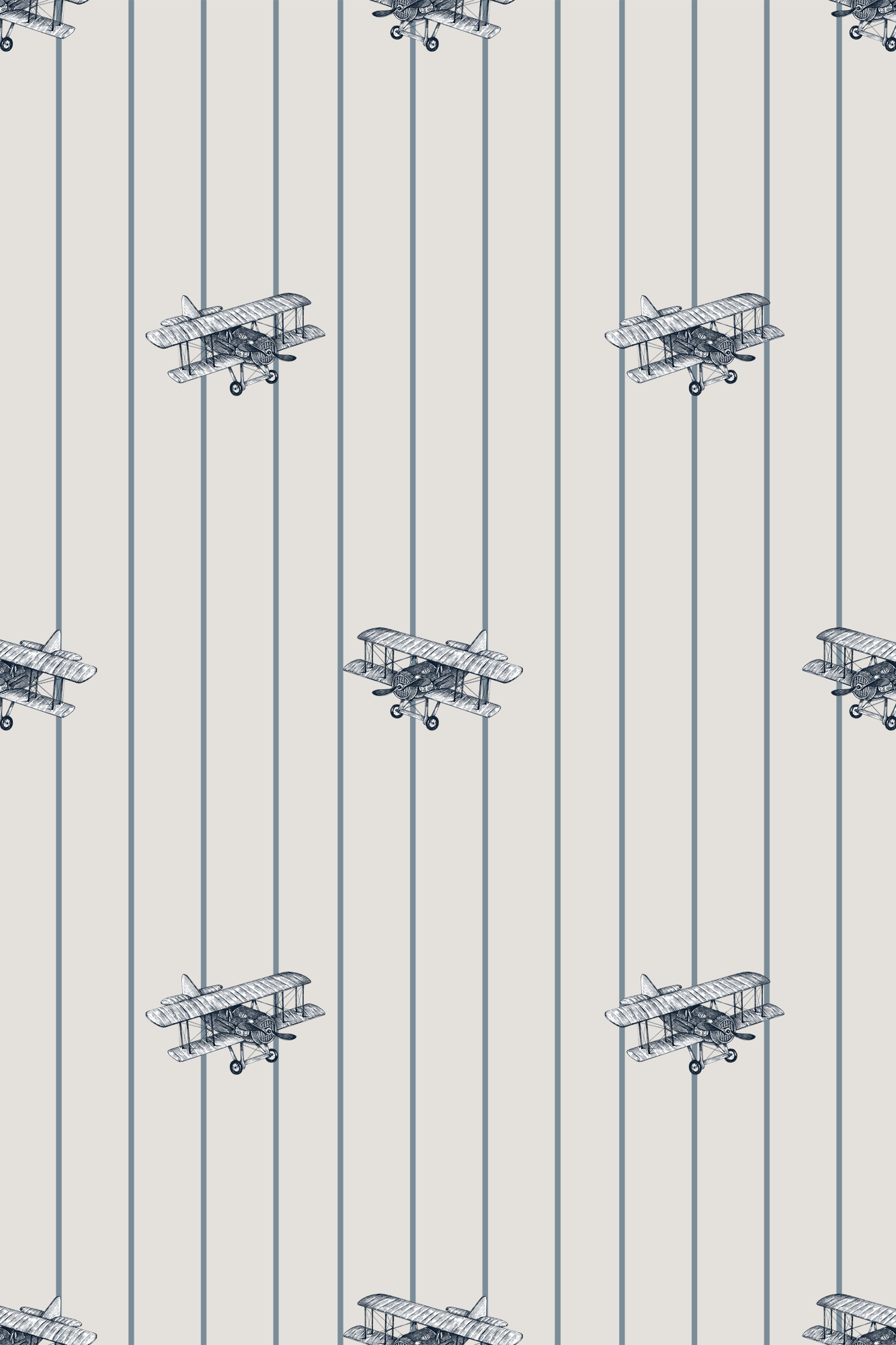 Earl Blue Vintage Hand Drawn Airplane Wallpaper - Removable Wallpaper (Peel & Stick)